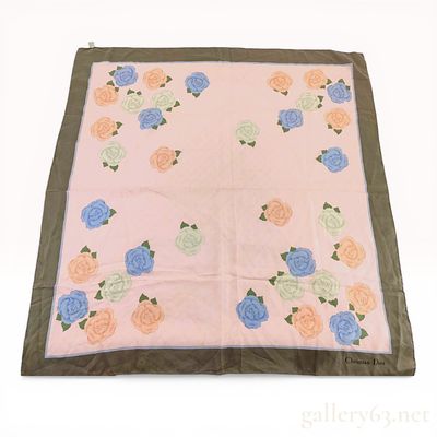 Christian Dior Floral Silk Square Scarf with CD Jacquard Pattern. Christian Dior floral square 