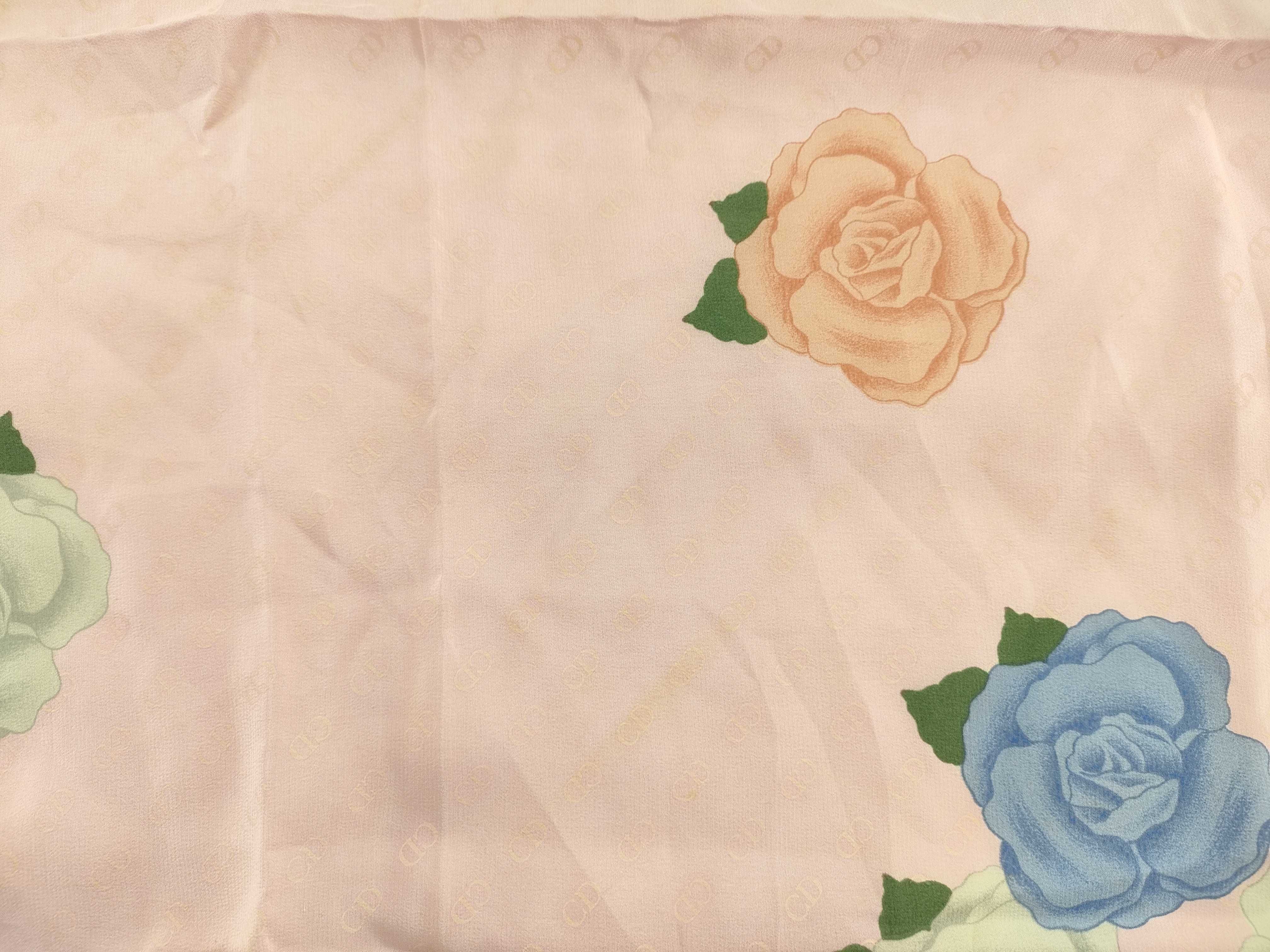 Christian Dior Floral Silk Square Scarf with CD Jacquard Pattern