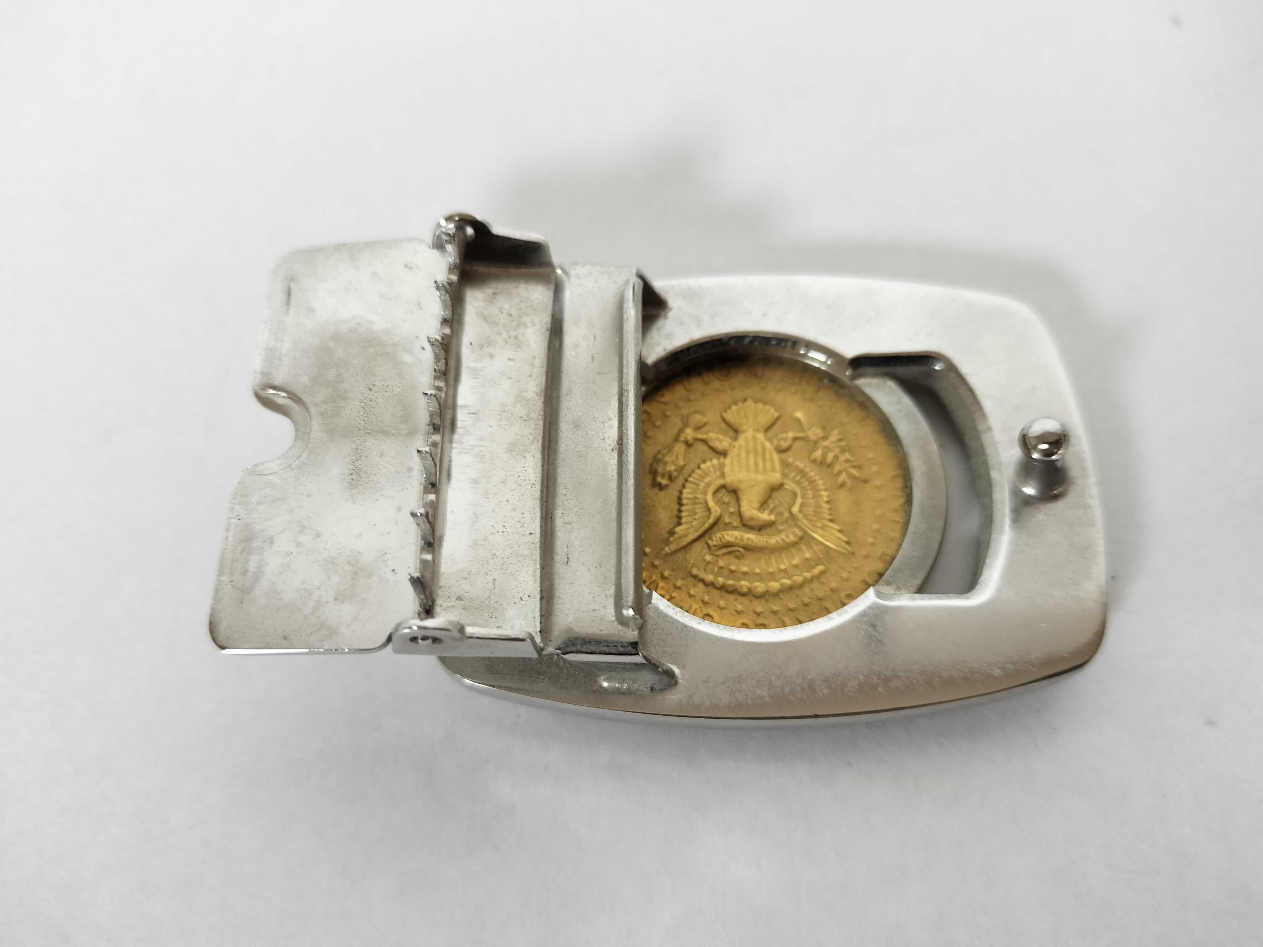 Silver-Toned and Gold-Toned Rhinestone-Bordered 1984 Kennedy Half Dollar Belt Buckle