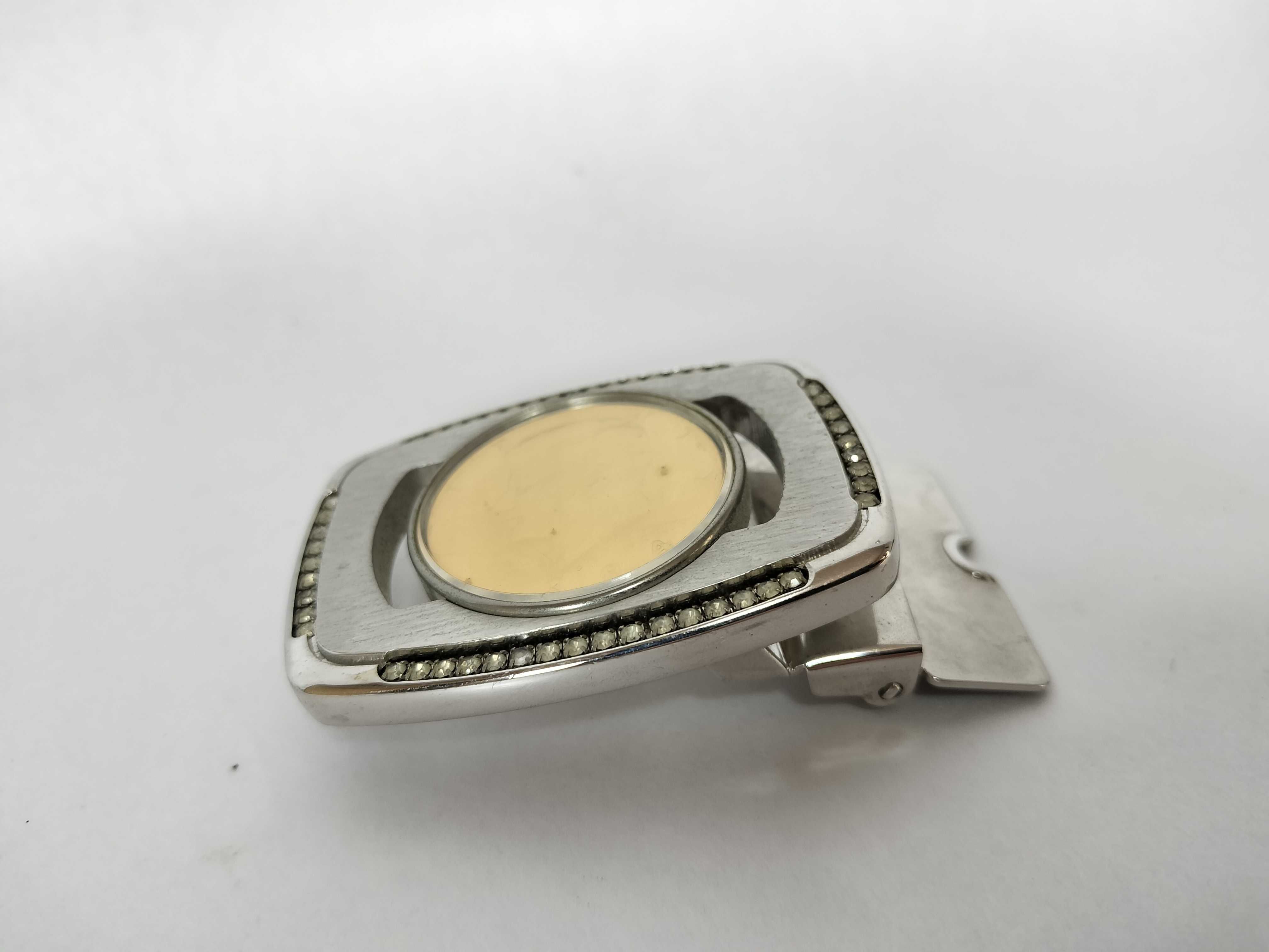 Silver-Toned and Gold-Toned Rhinestone-Bordered 1984 Kennedy Half Dollar Belt Buckle