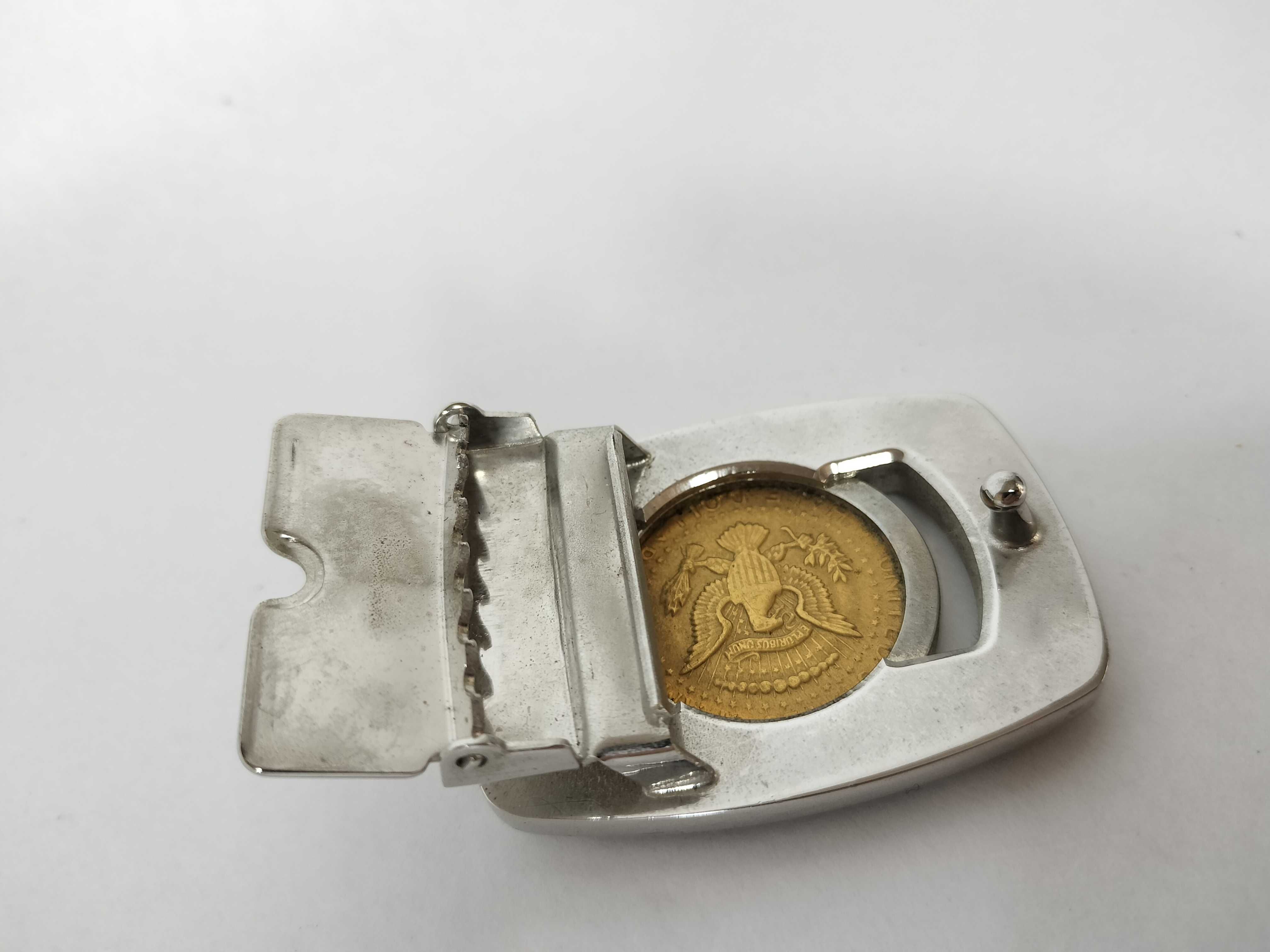 Silver-Toned and Gold-Toned Rhinestone-Bordered 1984 Kennedy Half Dollar Belt Buckle