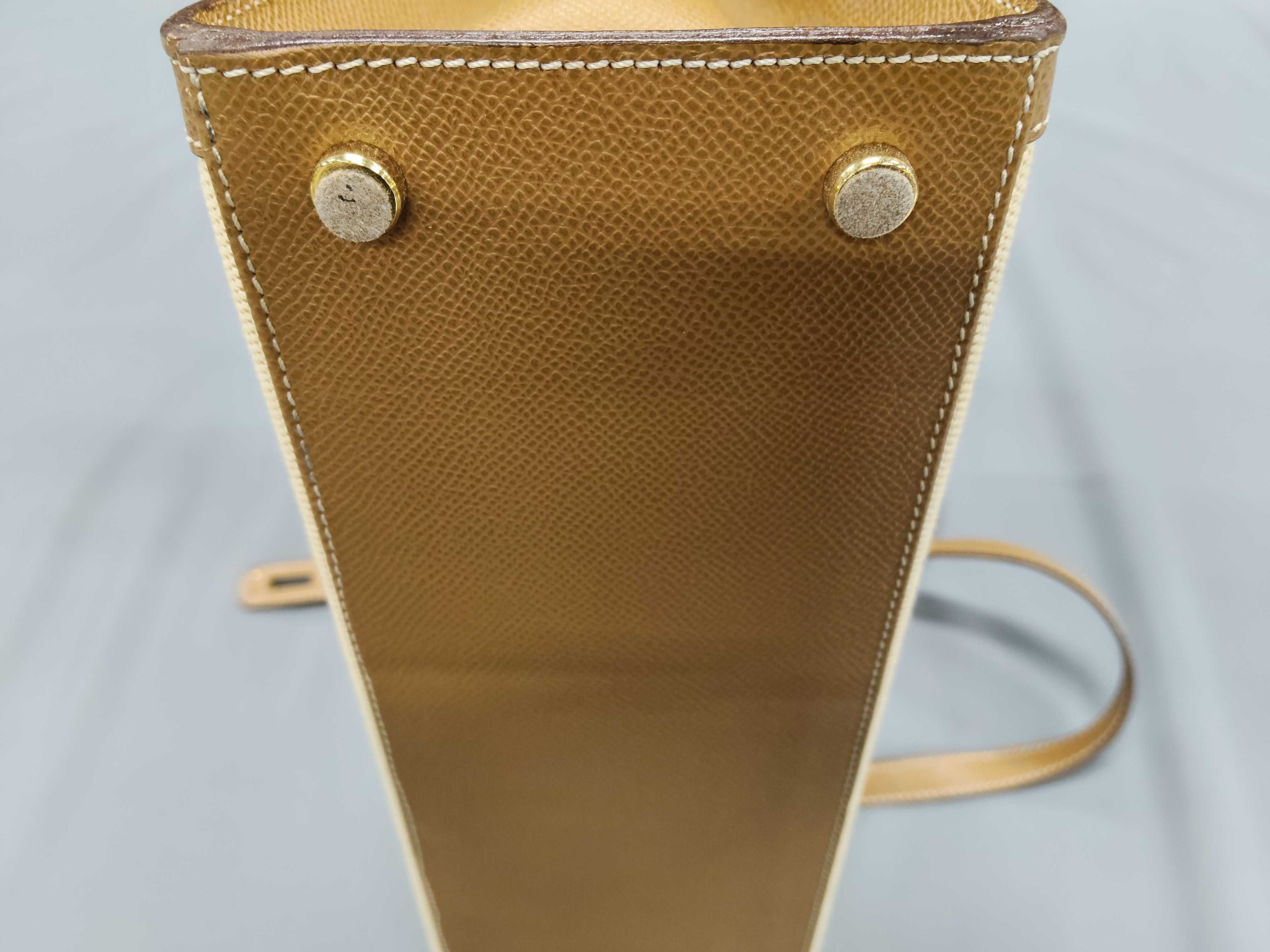Italian Kelly-style Two-tone Canvas and Leather Handbag