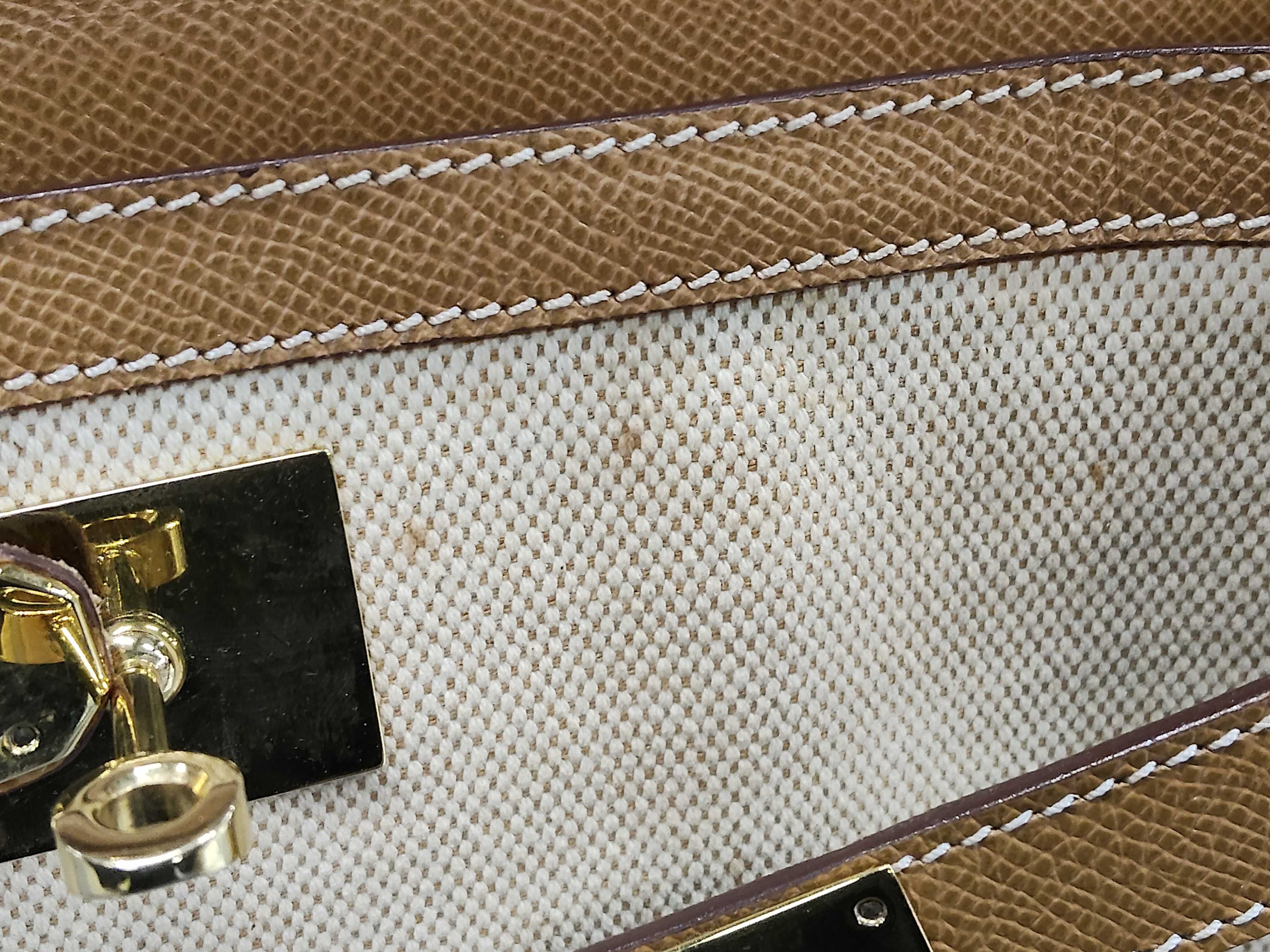 Italian Kelly-style Two-tone Canvas and Leather Handbag