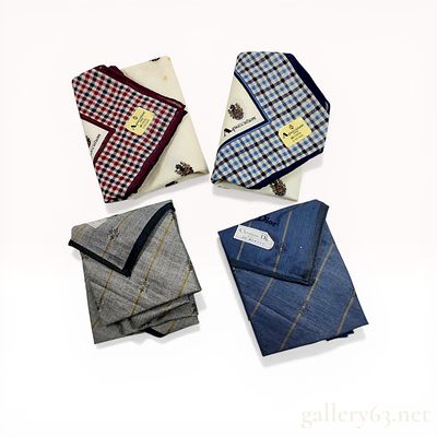 A Collection of Four Aquascutum and Christian Dior 100% Cotton Designer Scarves/Pocket Squares. A 