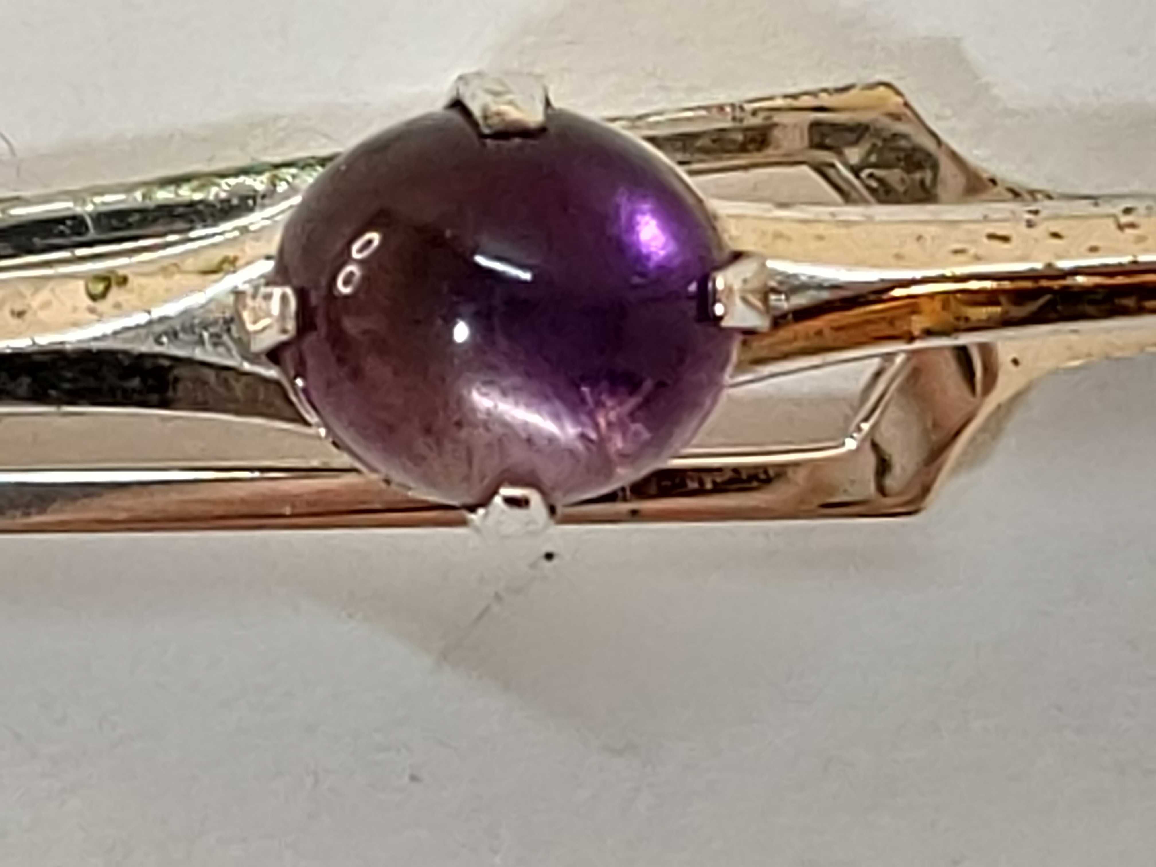 Modernist Silver and Amethyst Cabochon Tie Clip