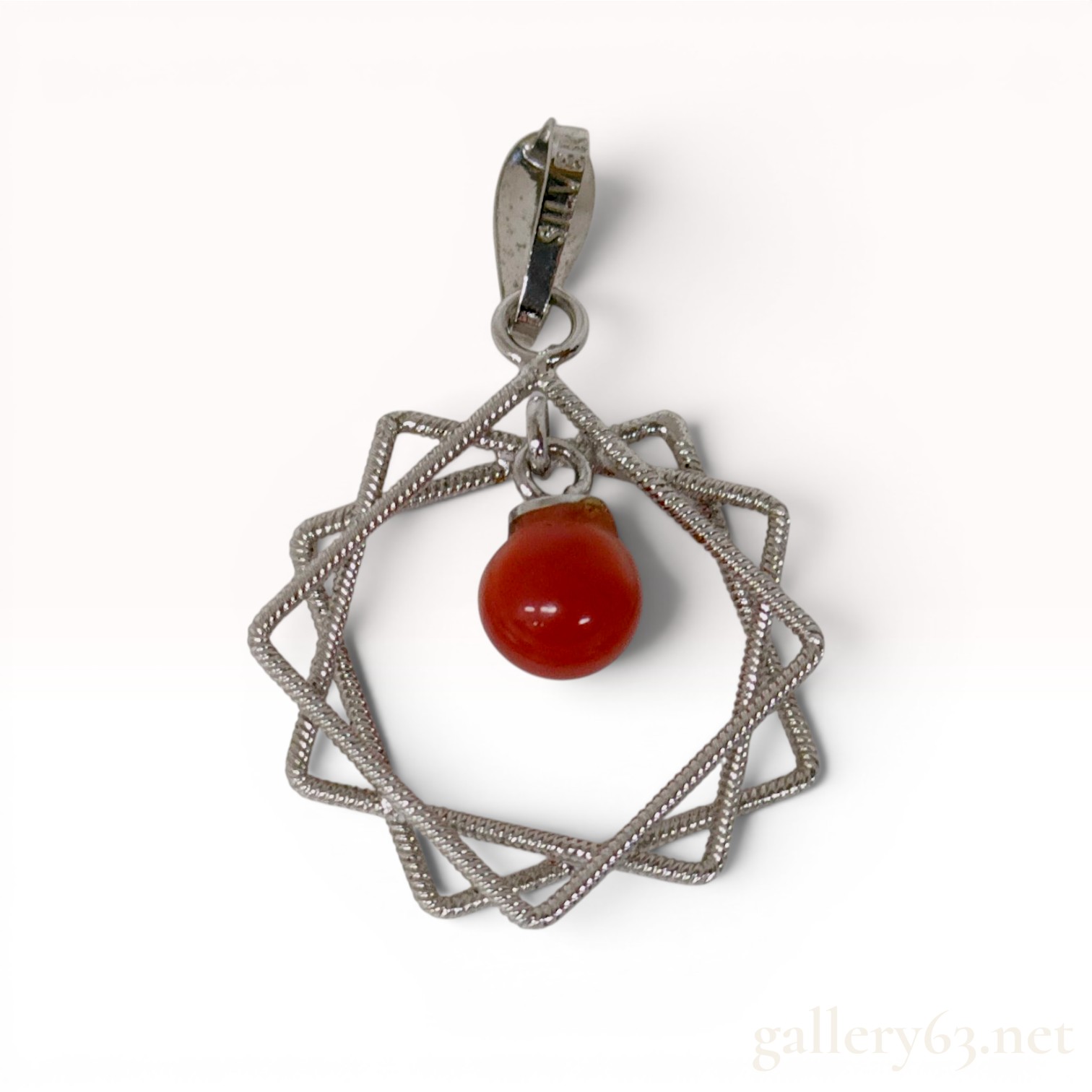 Silver and Antique Red Coral Geometric Star Pendant Top