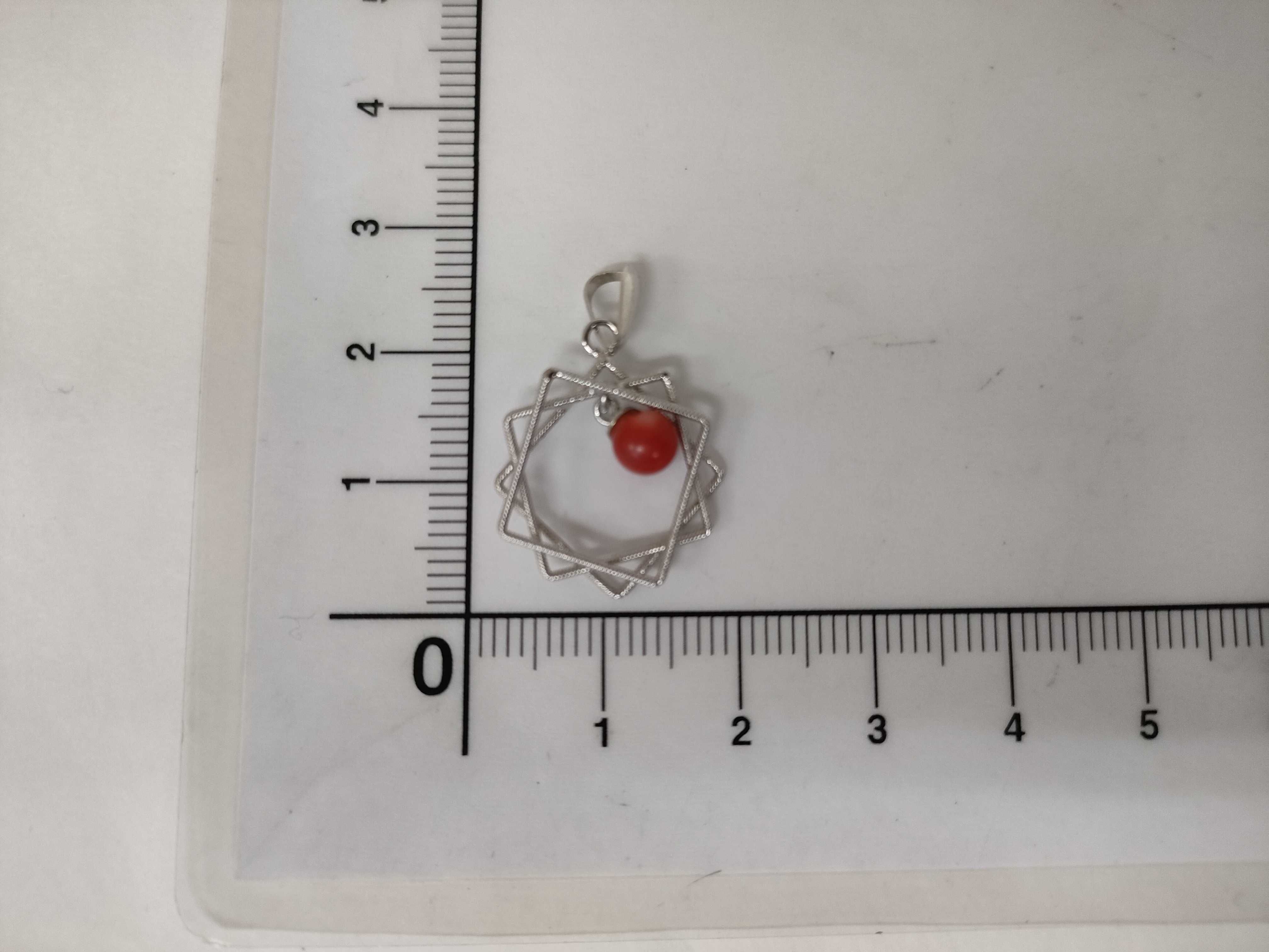 Silver and Antique Red Coral Geometric Star Pendant Top