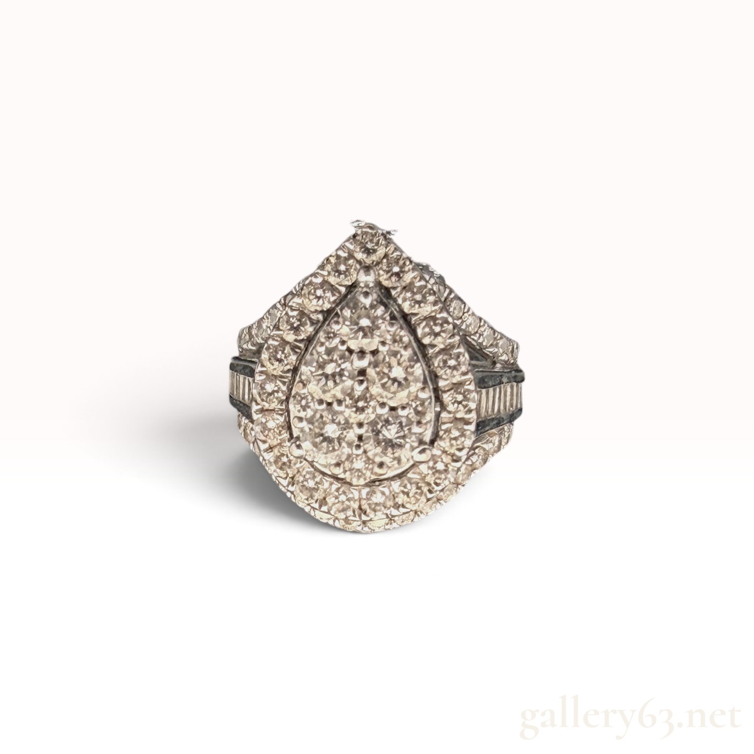 2.00ctw Natural Diamond 10K White Gold Pear Shaped Cluster Ring