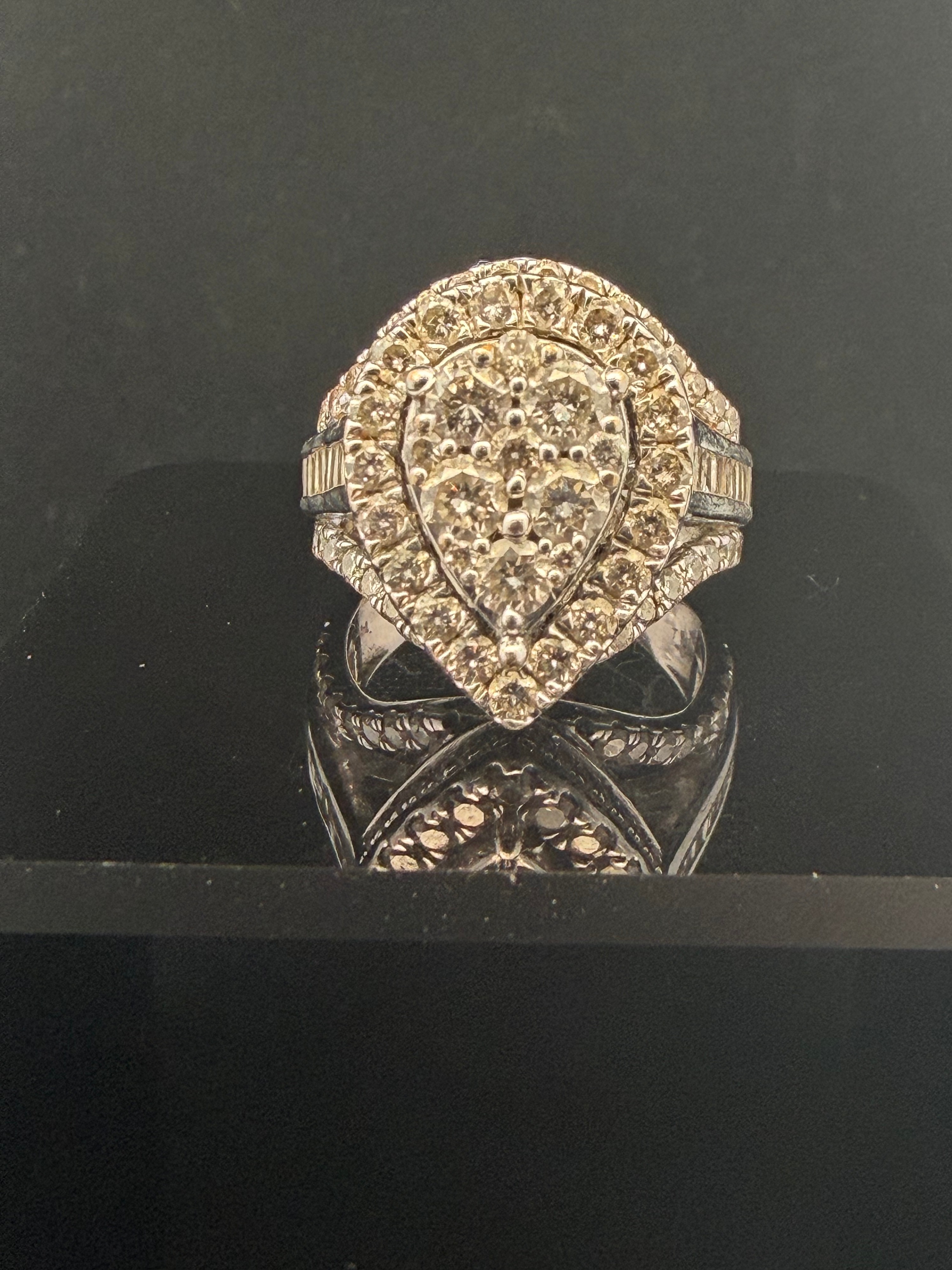 2.00ctw Natural Diamond 10K White Gold Pear Shaped Cluster Ring