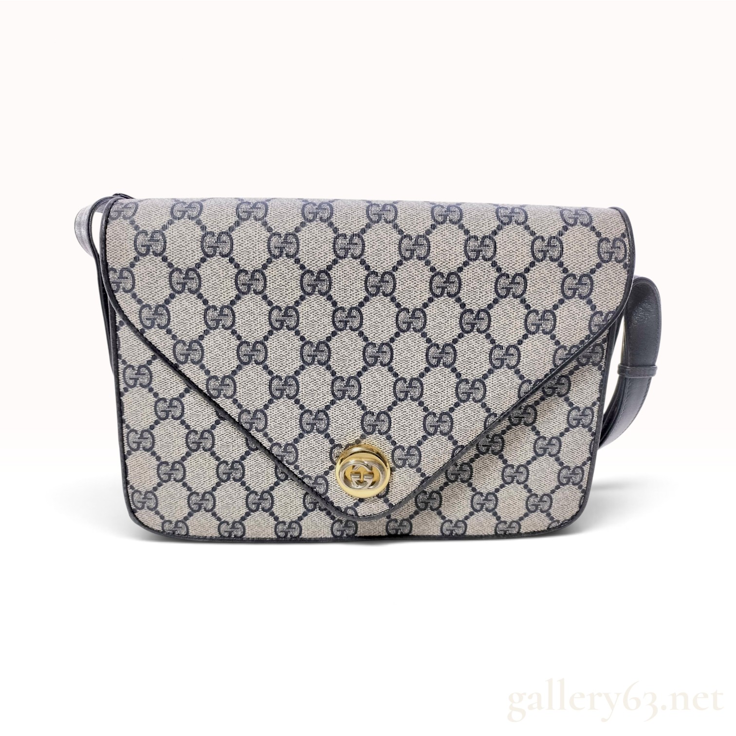 Vintage Gucci GG Supreme Navy Blue Leather Envelope Crossbody Bag