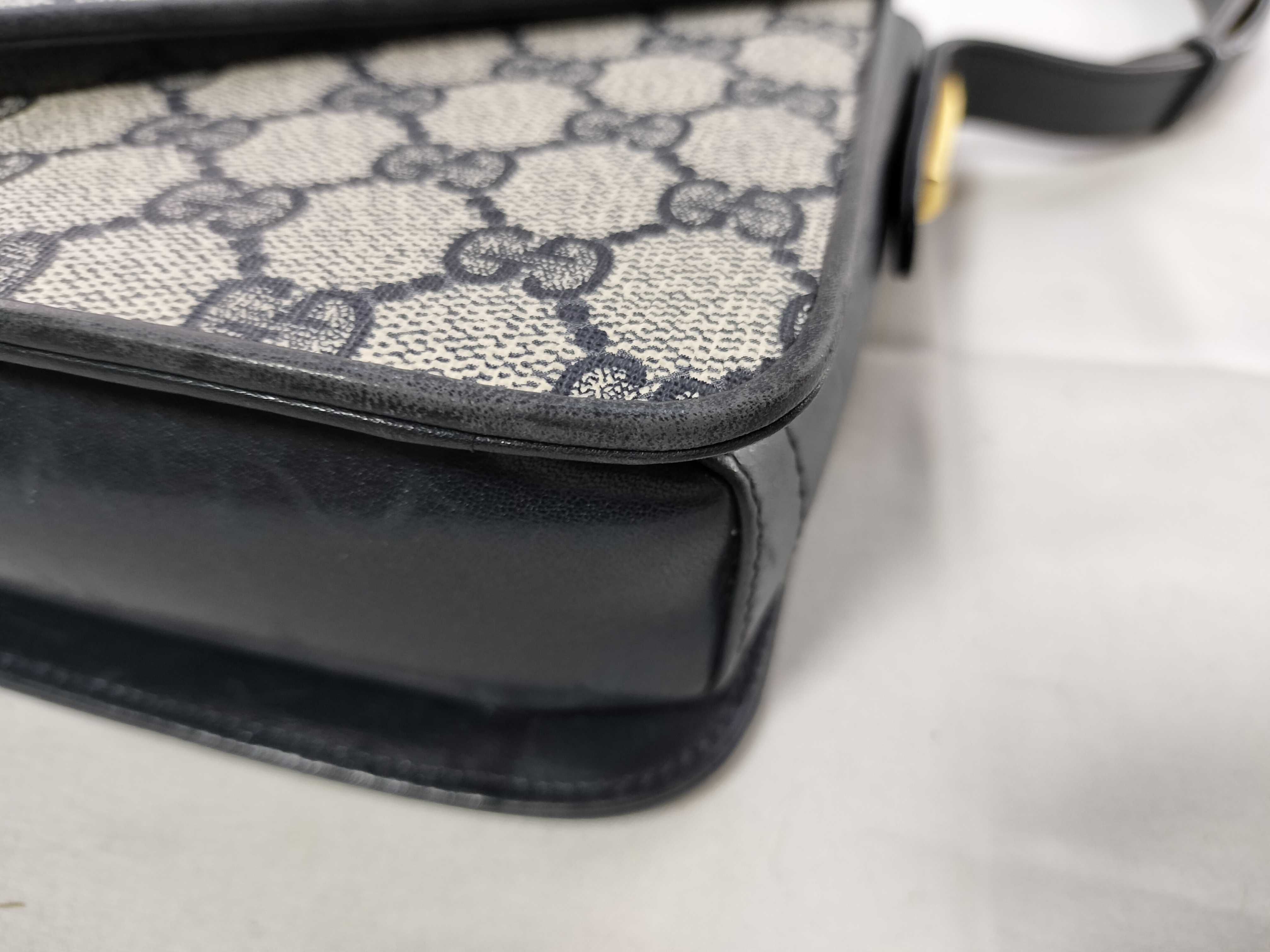 Vintage Gucci GG Supreme Navy Blue Leather Envelope Crossbody Bag