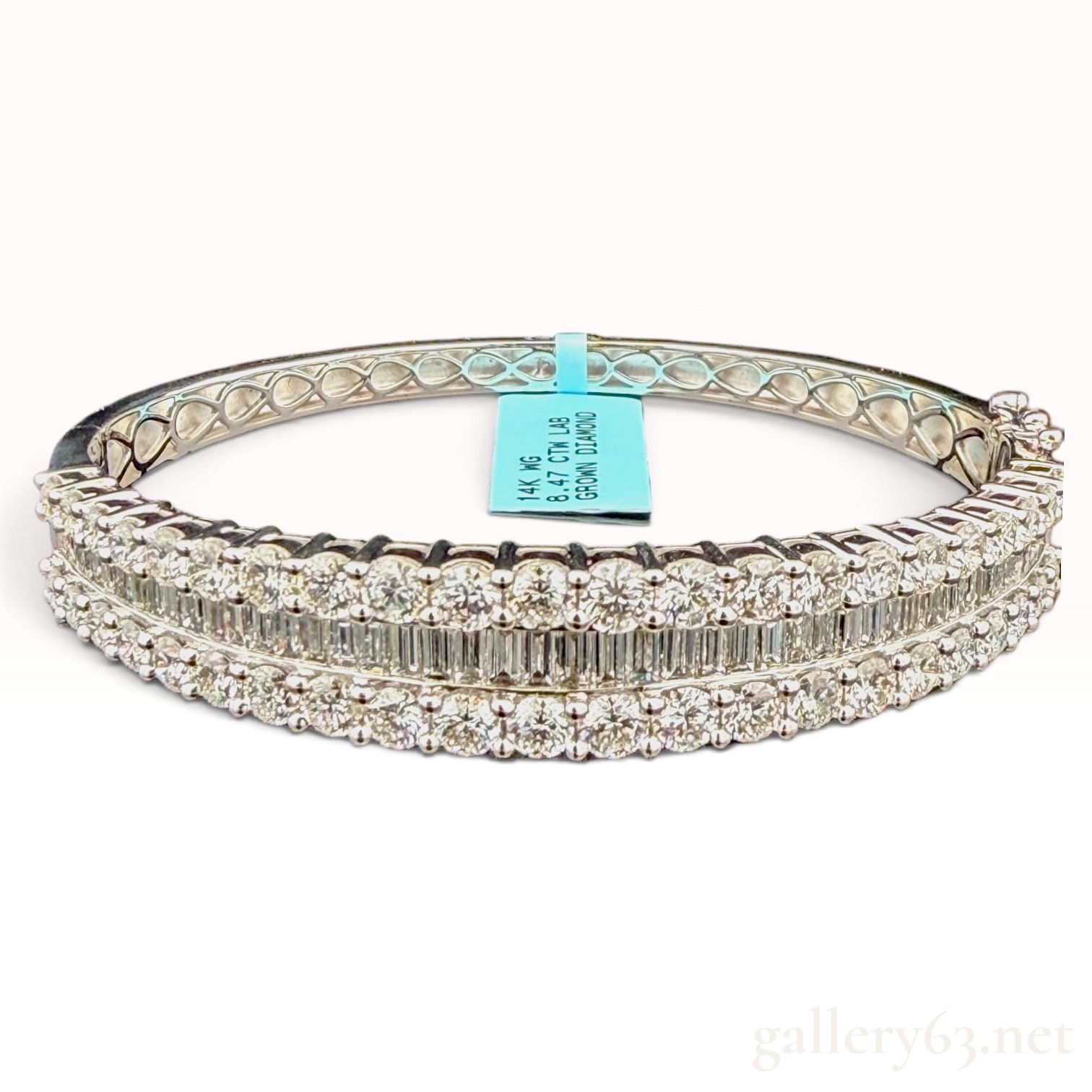 8.47ctw E/VS Lab Grown Diamond 14KWG Hinged Bangle Bracelet with Tag