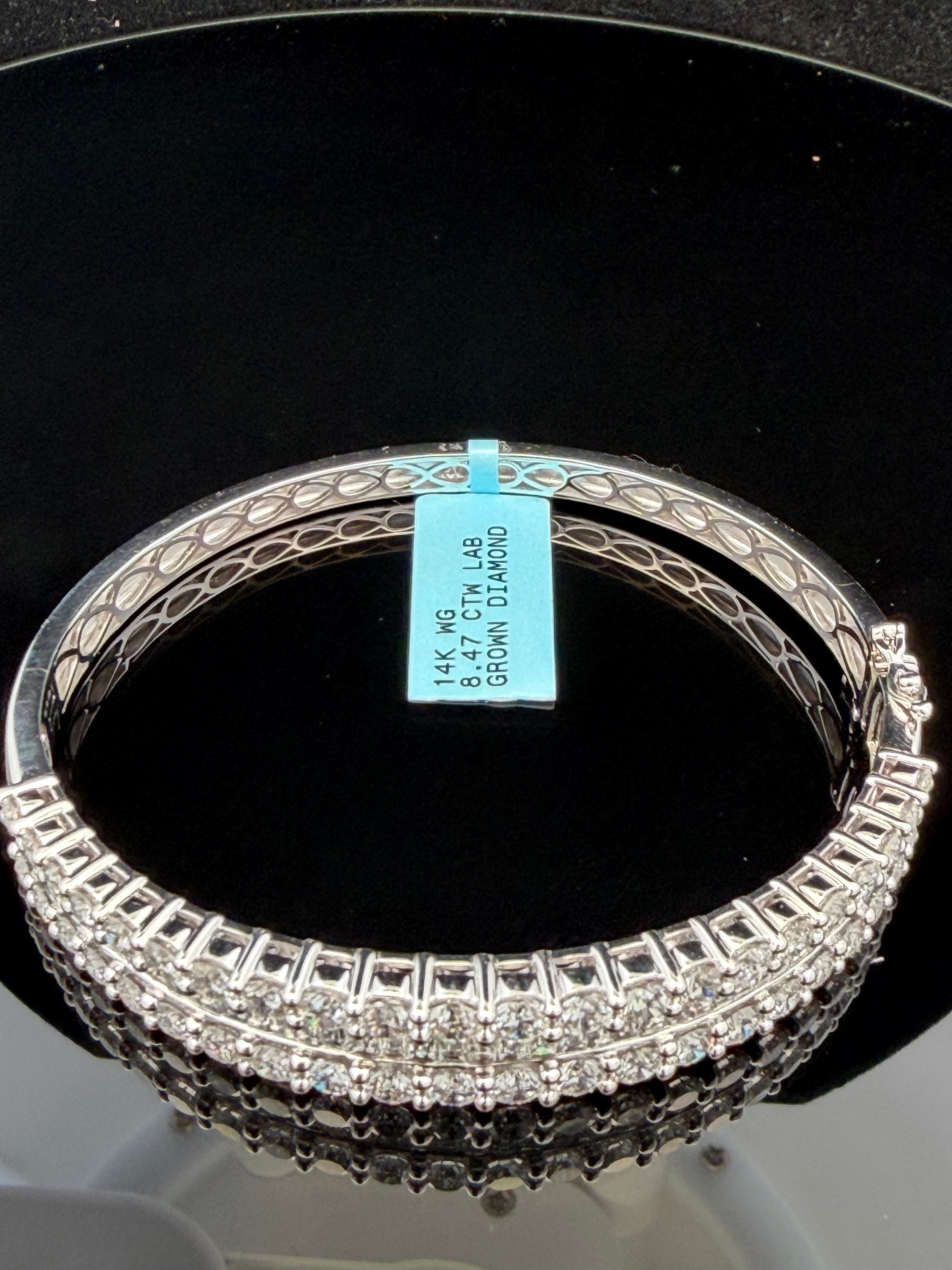 8.47ctw E/VS Lab Grown Diamond 14KWG Hinged Bangle Bracelet with Tag