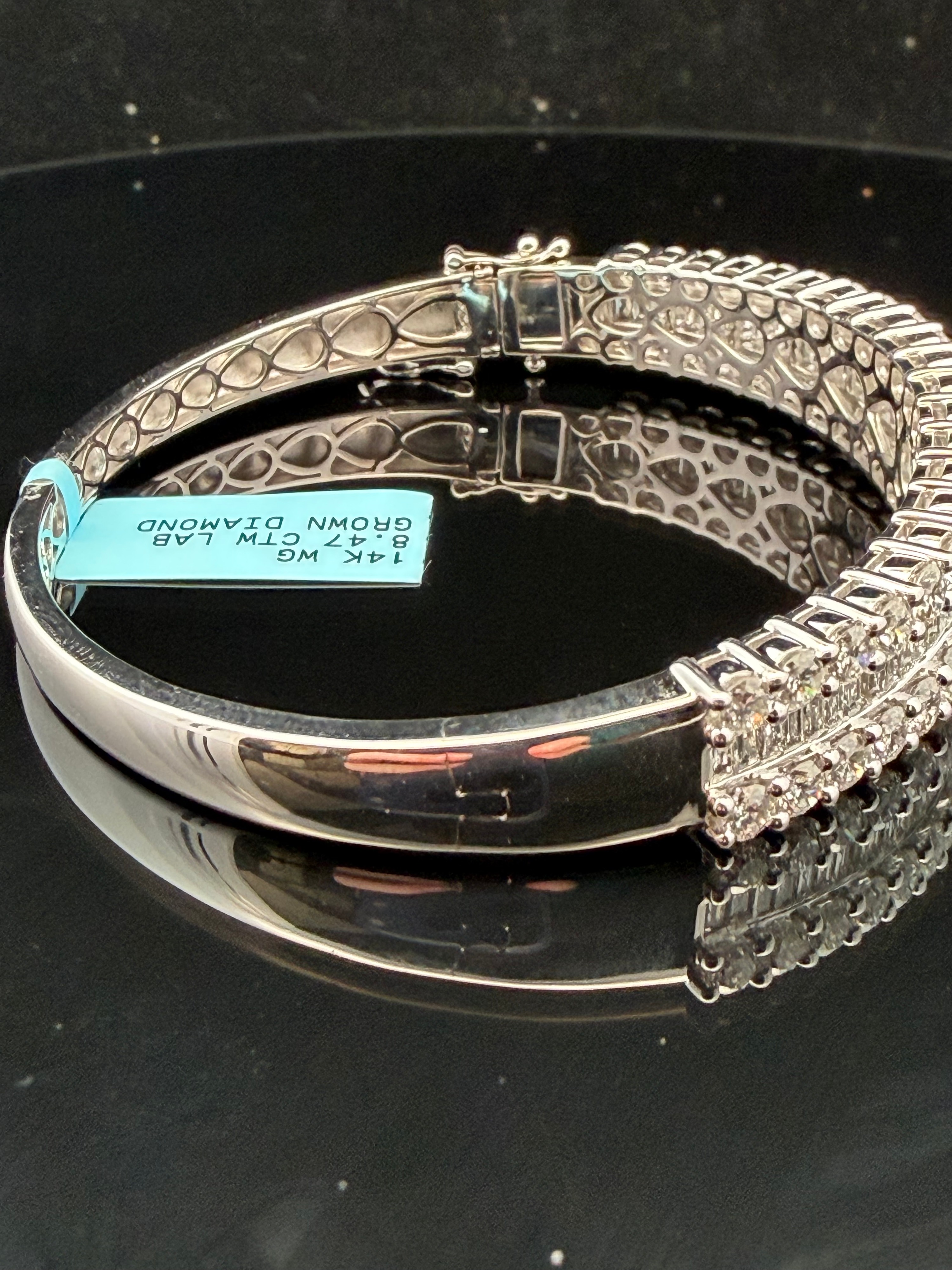 8.47ctw E/VS Lab Grown Diamond 14KWG Hinged Bangle Bracelet with Tag
