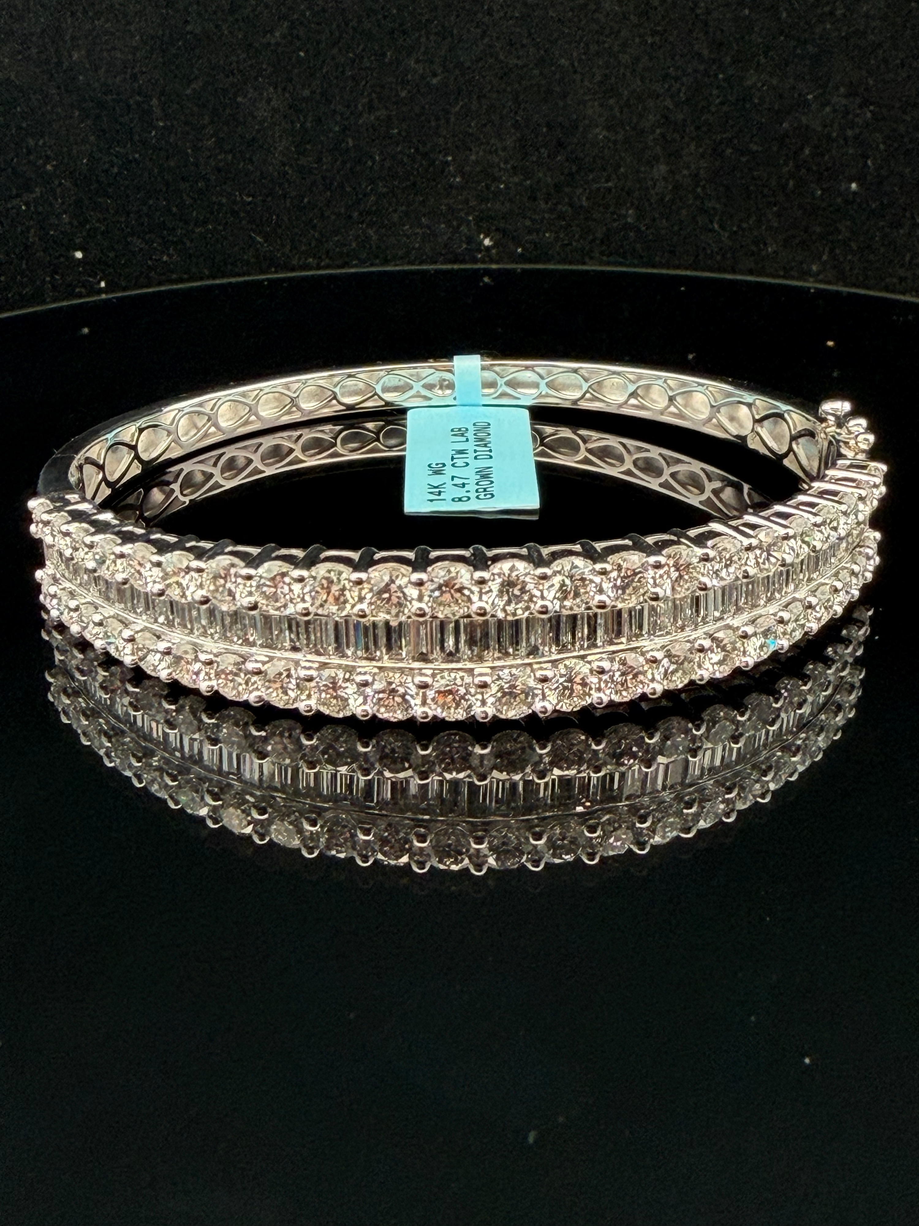 8.47ctw E/VS Lab Grown Diamond 14KWG Hinged Bangle Bracelet with Tag