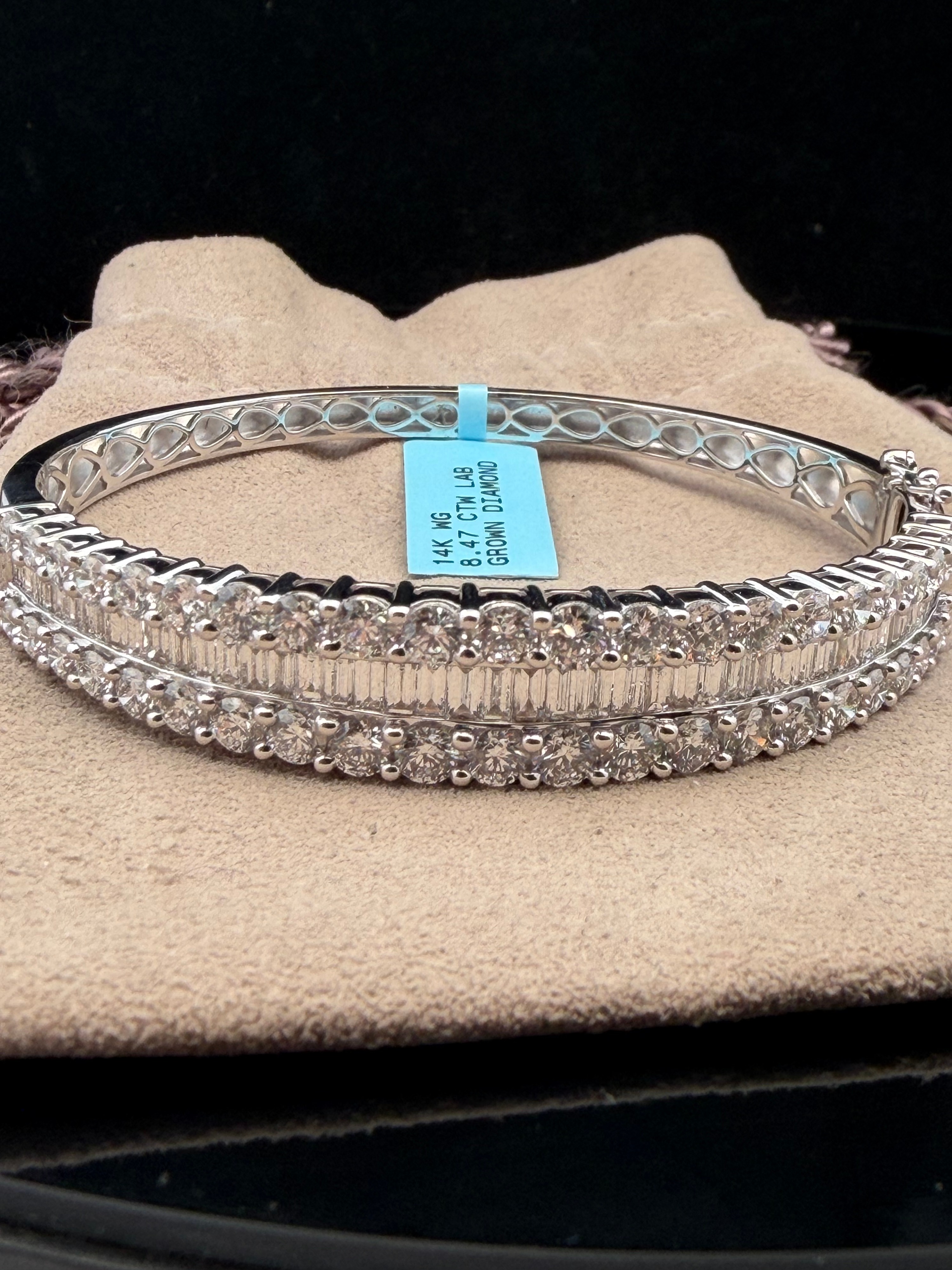 8.47ctw E/VS Lab Grown Diamond 14KWG Hinged Bangle Bracelet with Tag