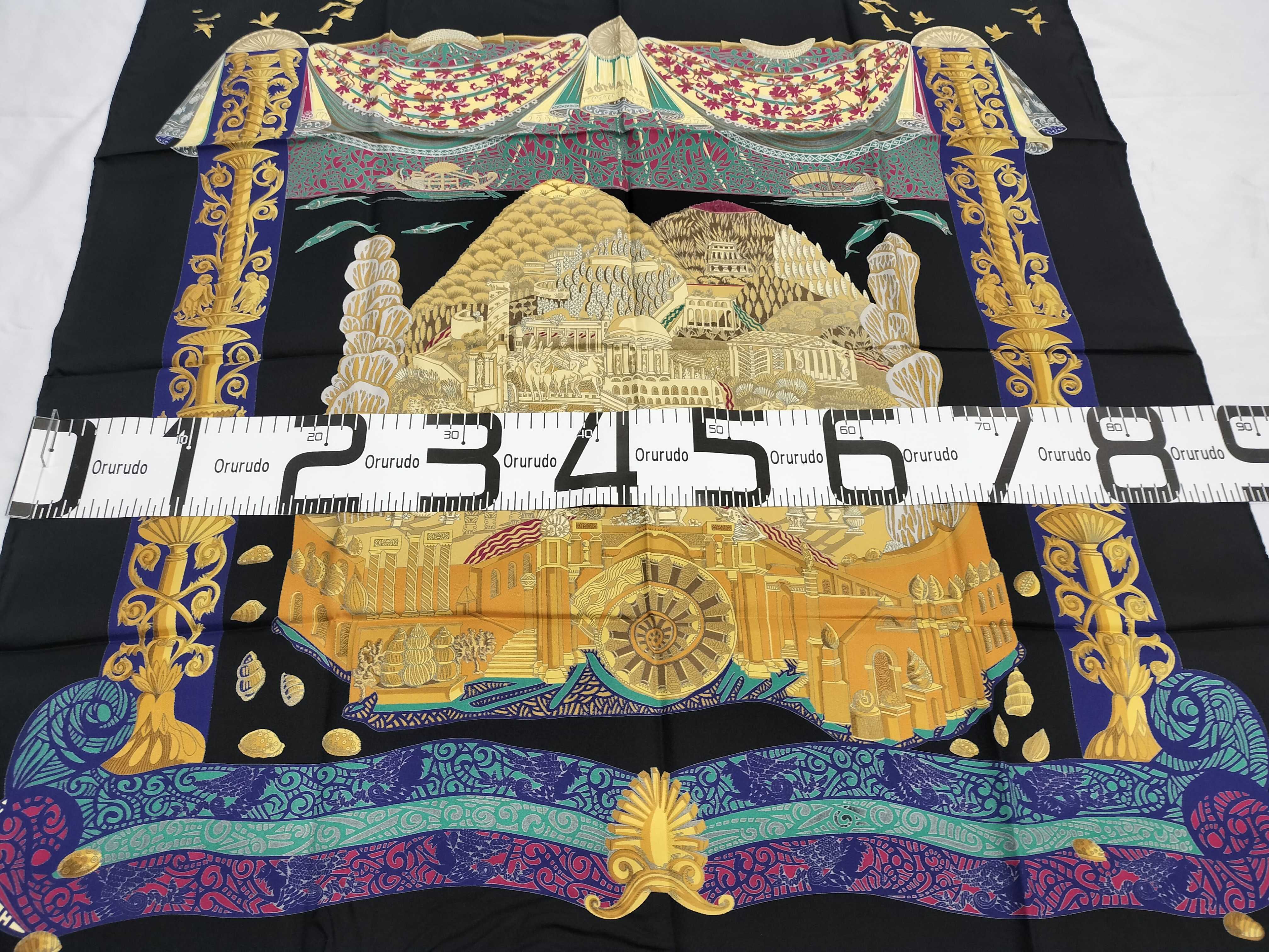 Vintage Hermes L'Atlantide Silk Carre 90 with Folder