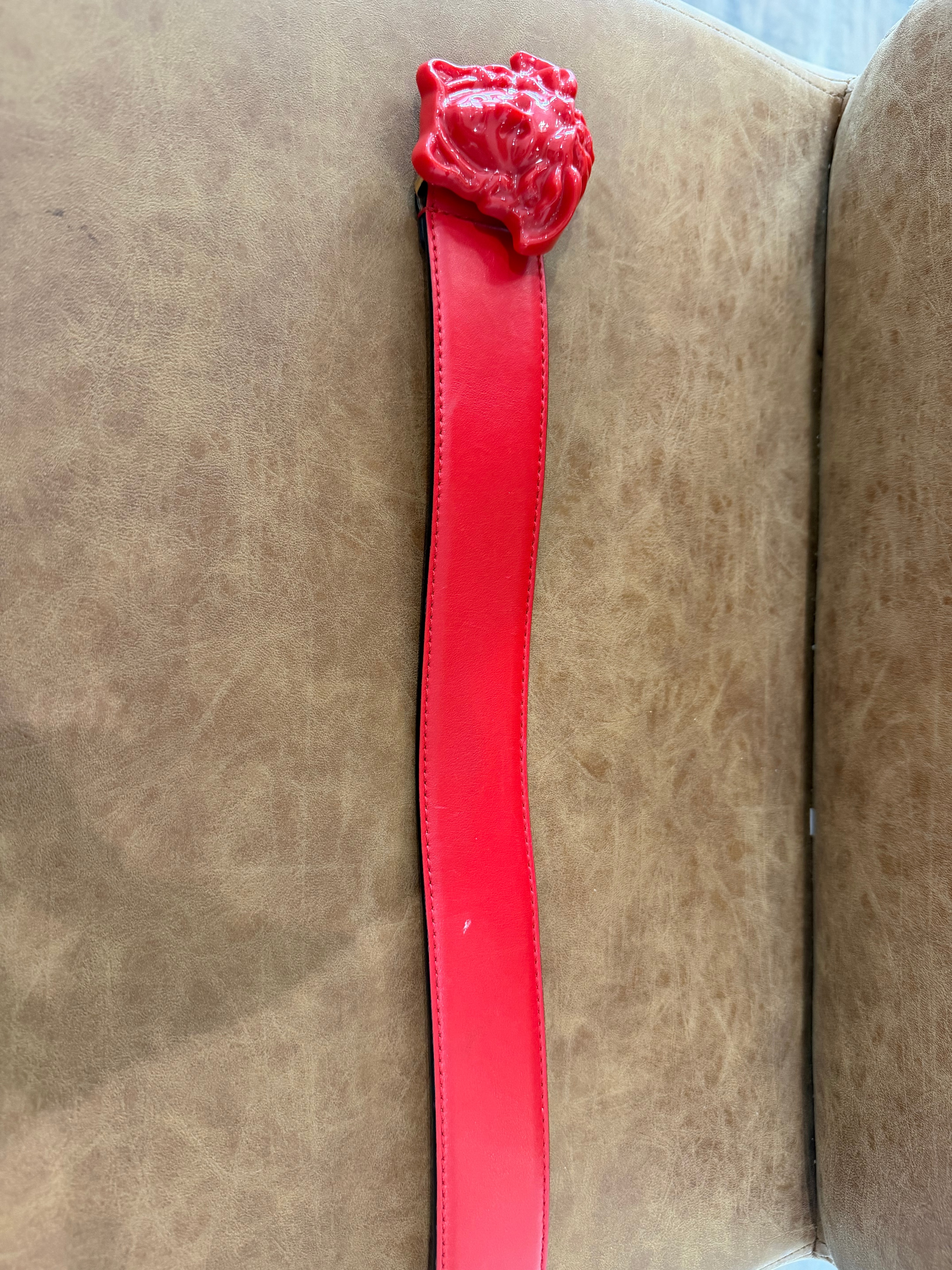 Versace Red Leather Medusa Buckle Belt Size 95/38
