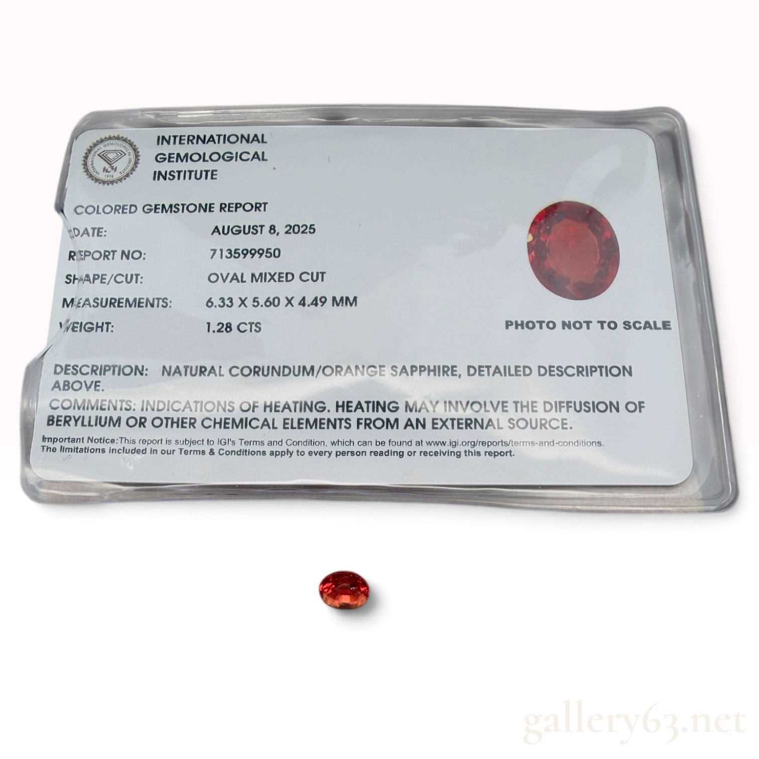 1.28ct Natural Orange Sapphire with IGI Report
