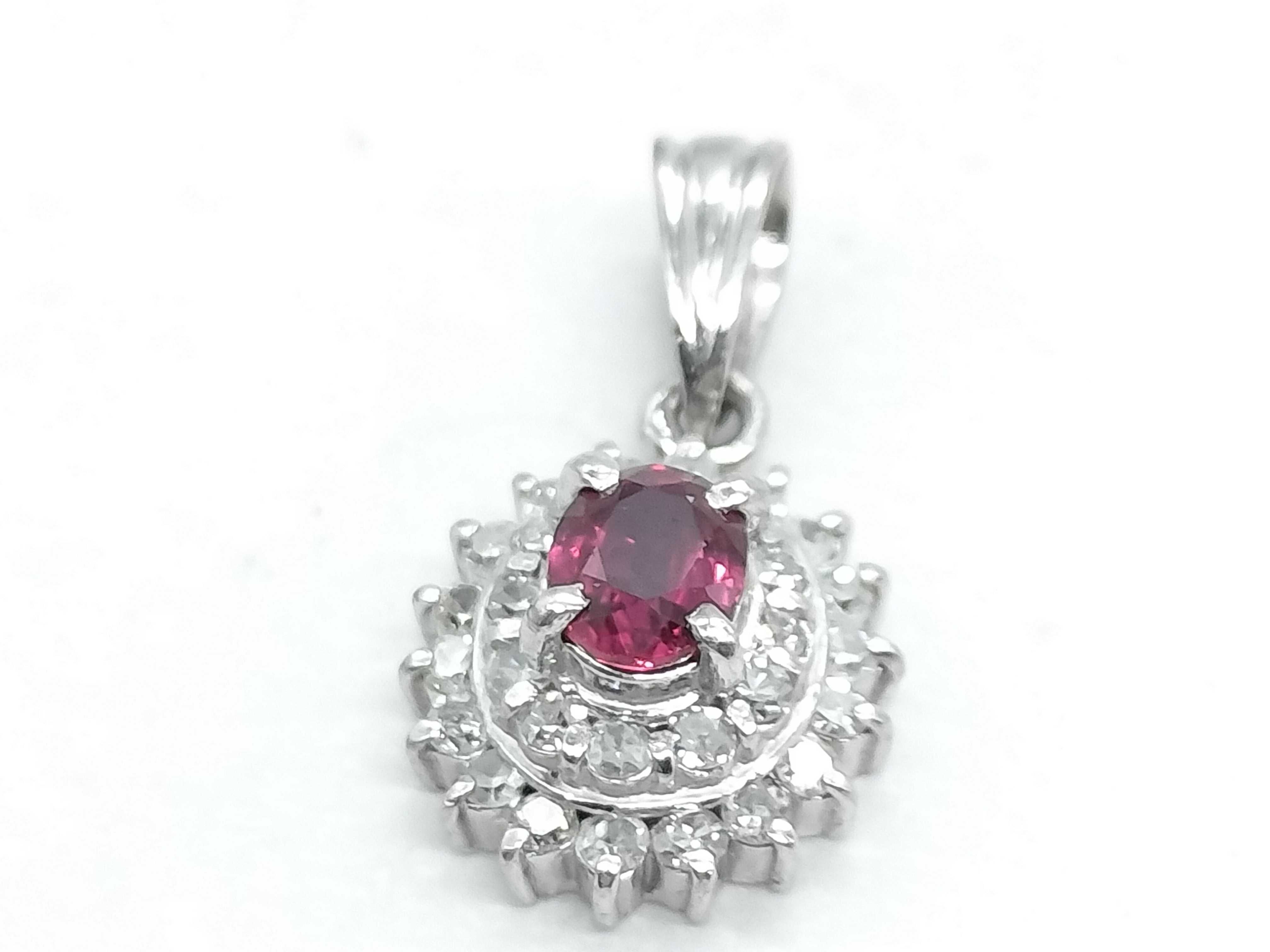14K White Gold 0.35ctw Natural Diamond and Ruby Starburst Halo Pendant