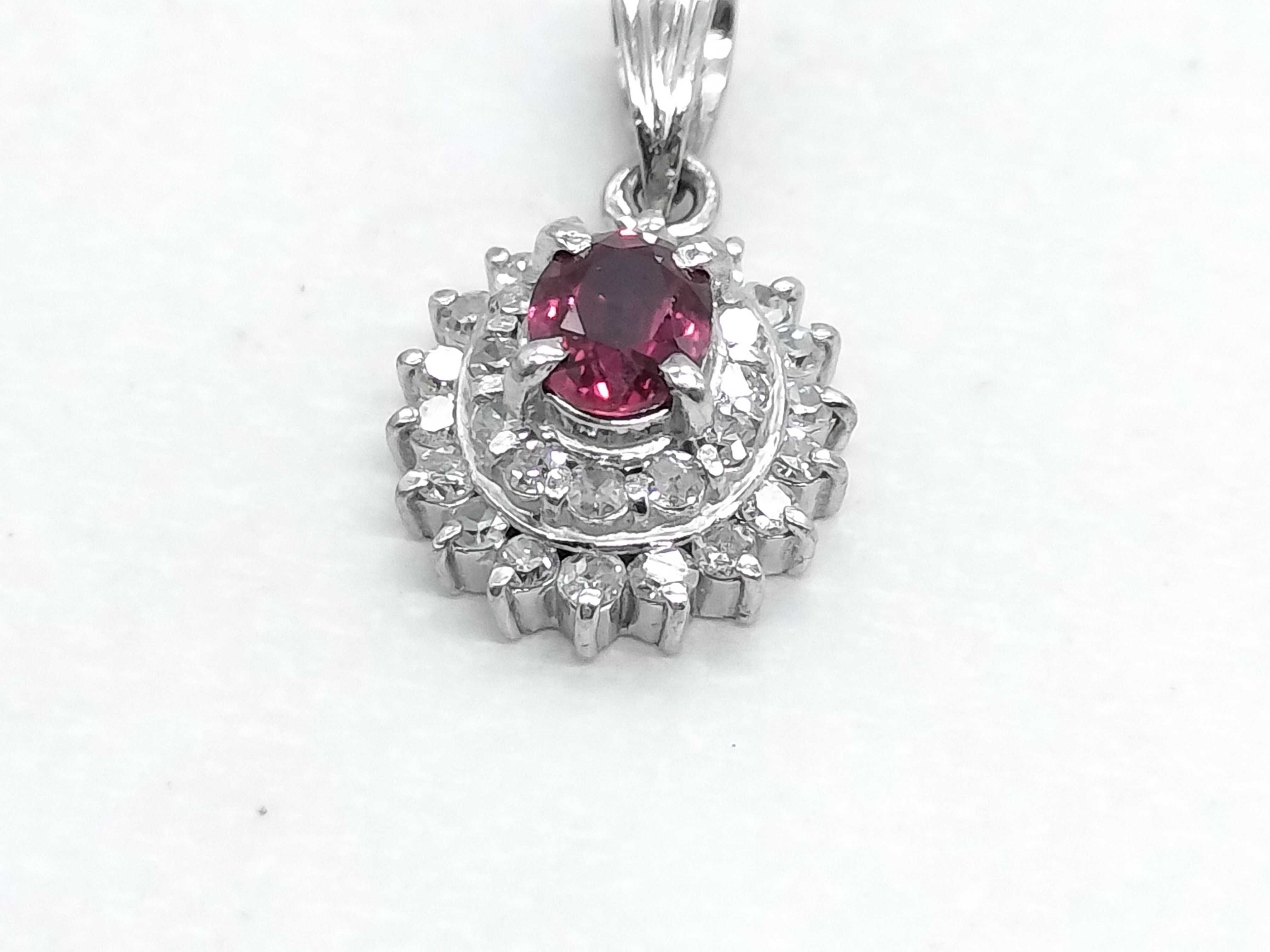 14K White Gold 0.35ctw Natural Diamond and Ruby Starburst Halo Pendant
