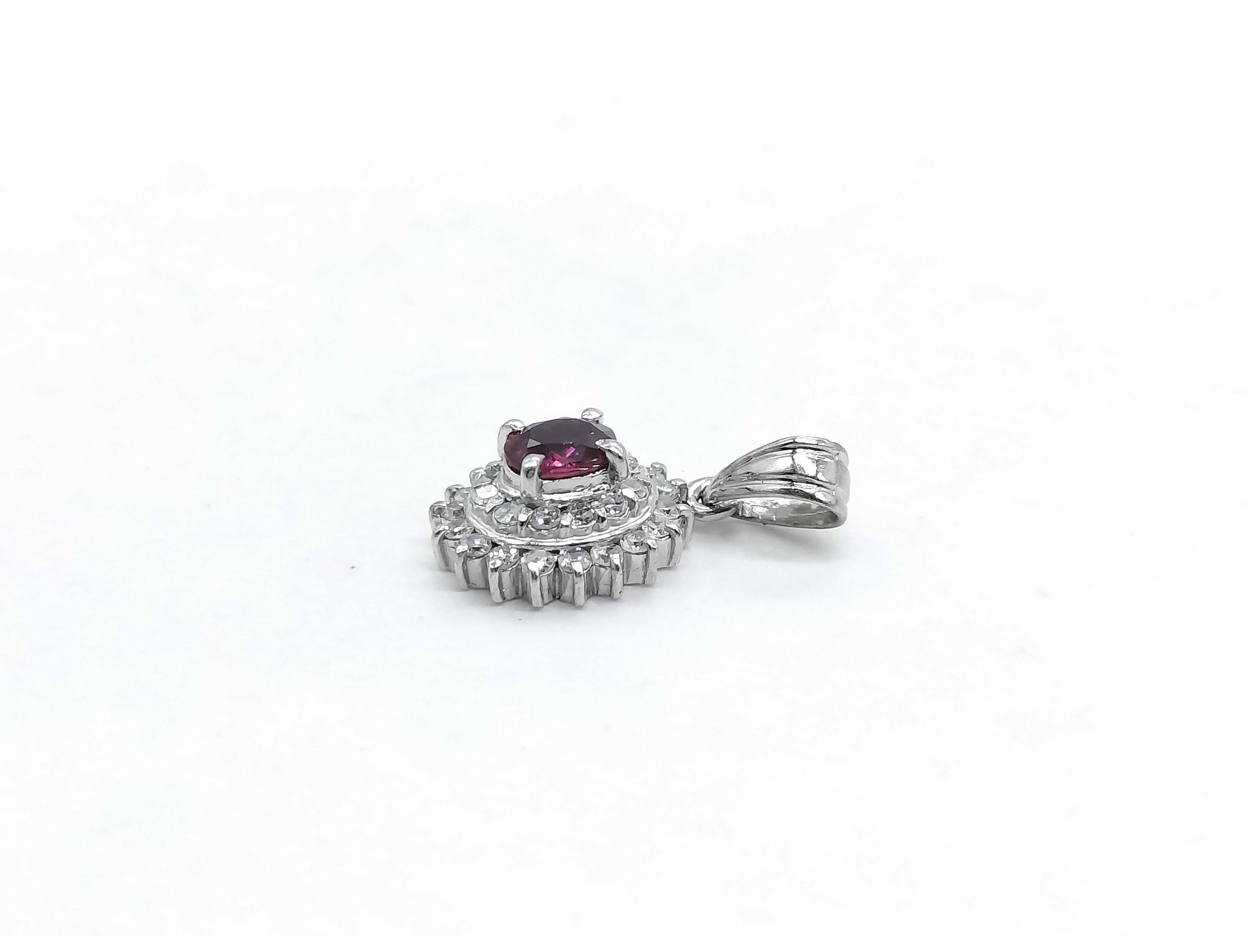 14K White Gold 0.35ctw Natural Diamond and Ruby Starburst Halo Pendant
