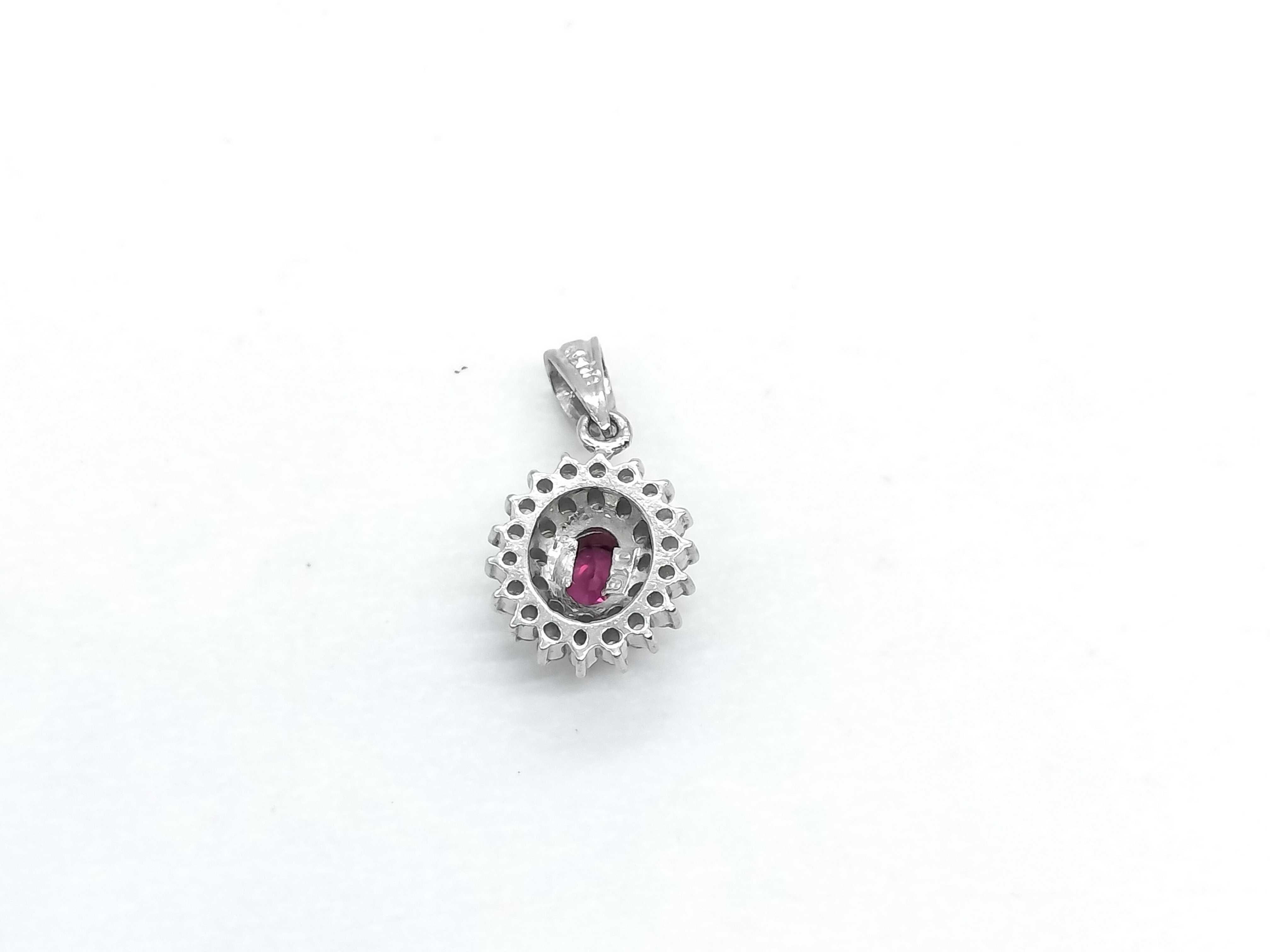 14K White Gold 0.35ctw Natural Diamond and Ruby Starburst Halo Pendant