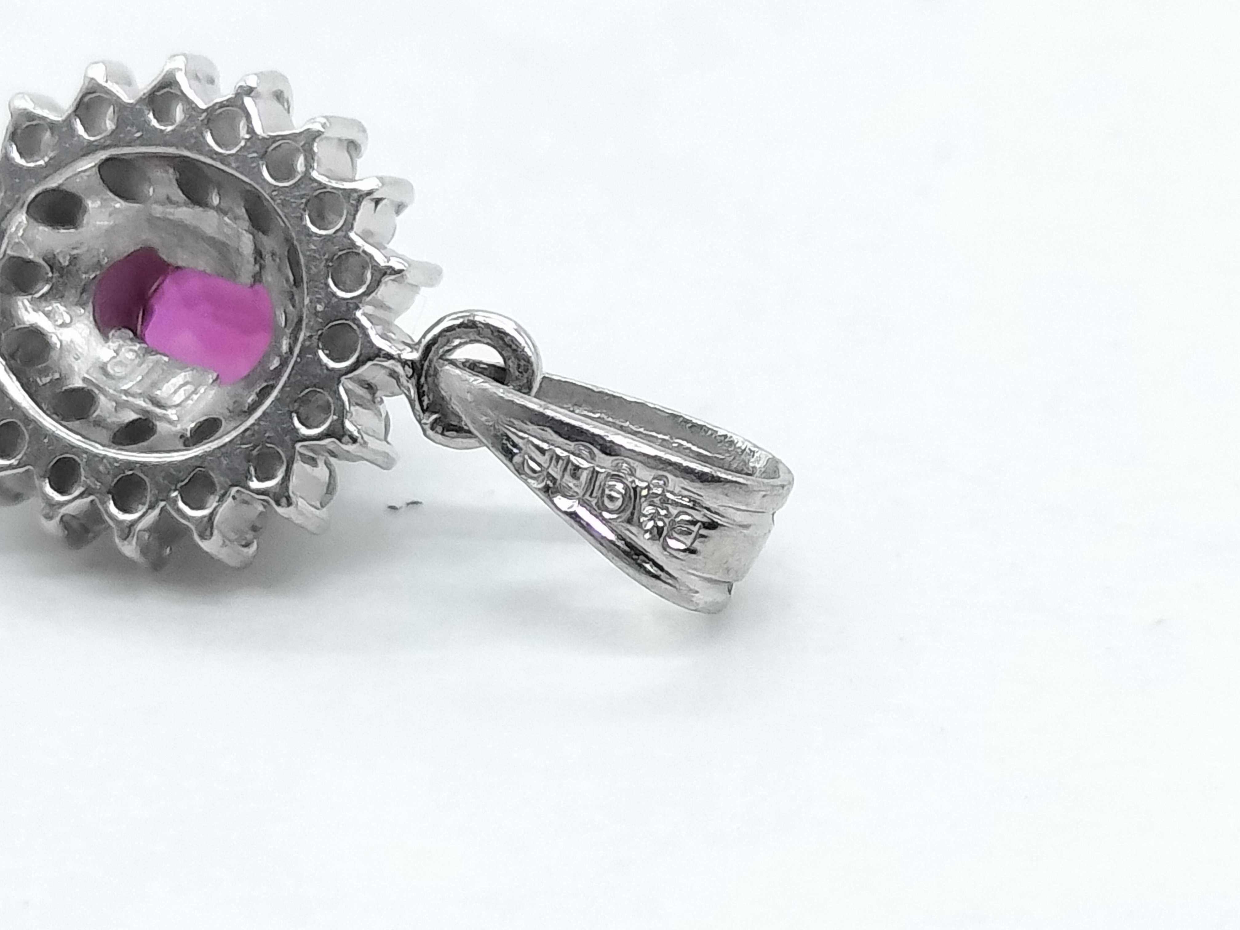 14K White Gold 0.35ctw Natural Diamond and Ruby Starburst Halo Pendant