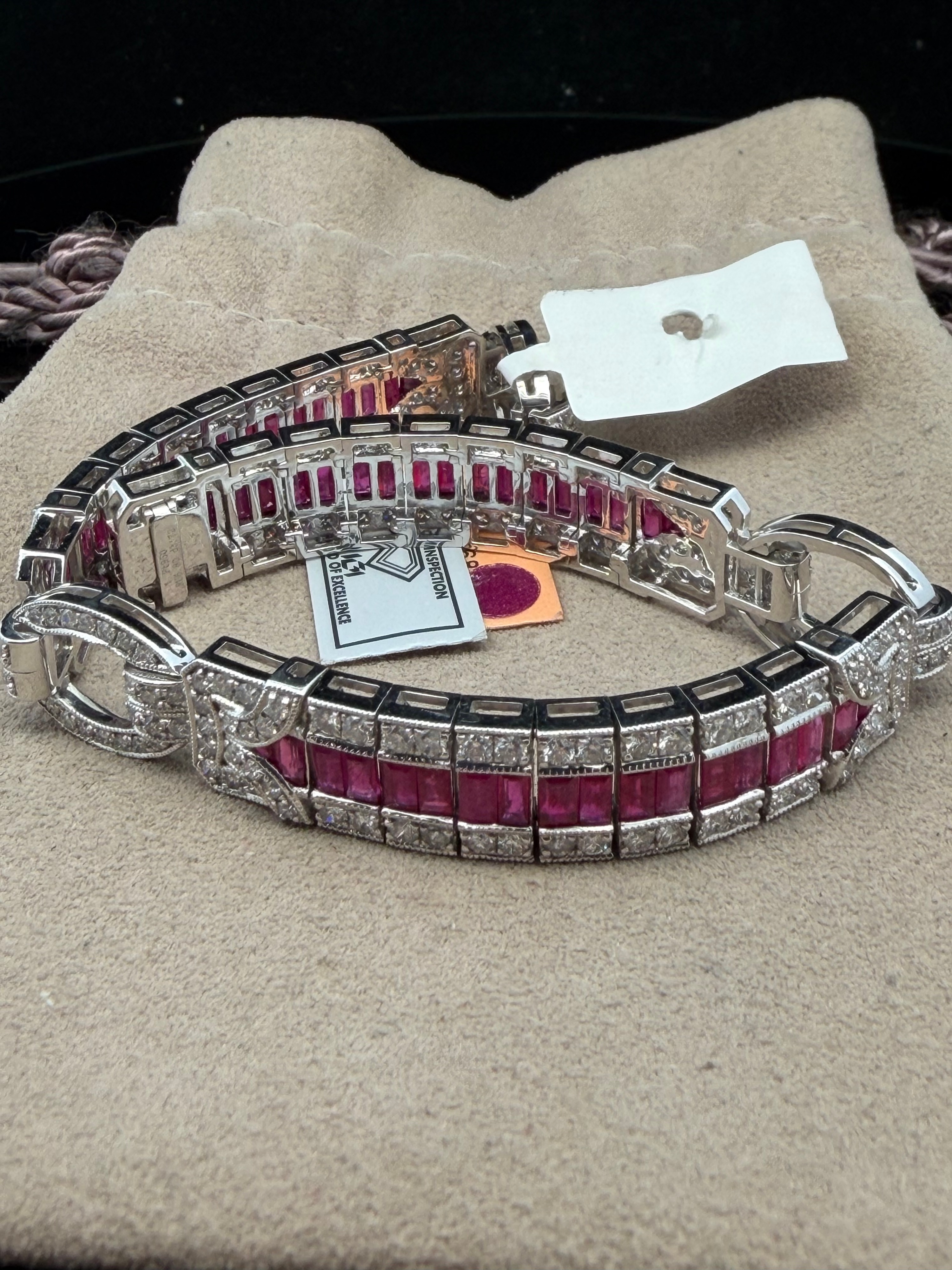 Platinum 6.80ct Natural Ruby and 2.72ctw Natural Diamond Art Deco Style Bracelet