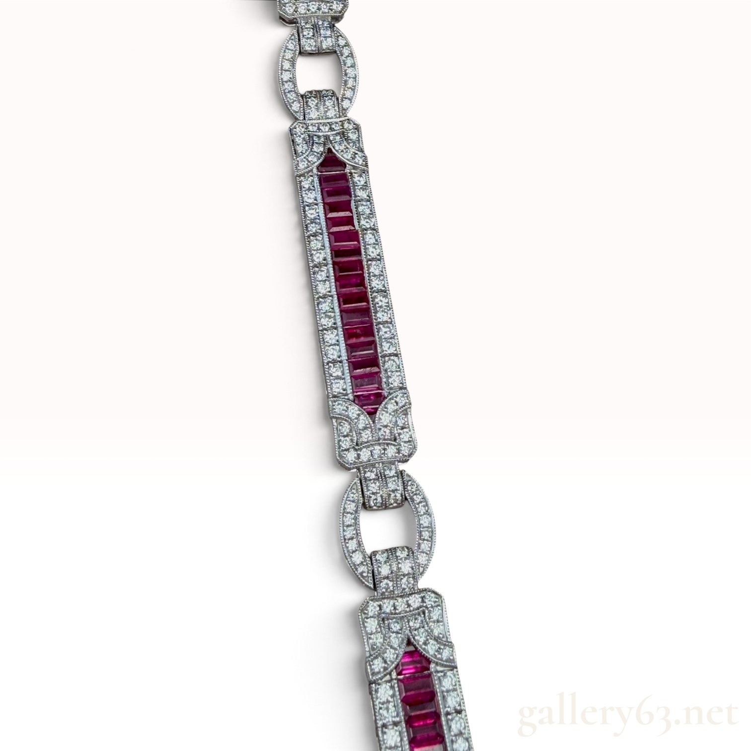 Platinum 6.80ct Natural Ruby and 2.72ctw Natural Diamond Art Deco Style Bracelet