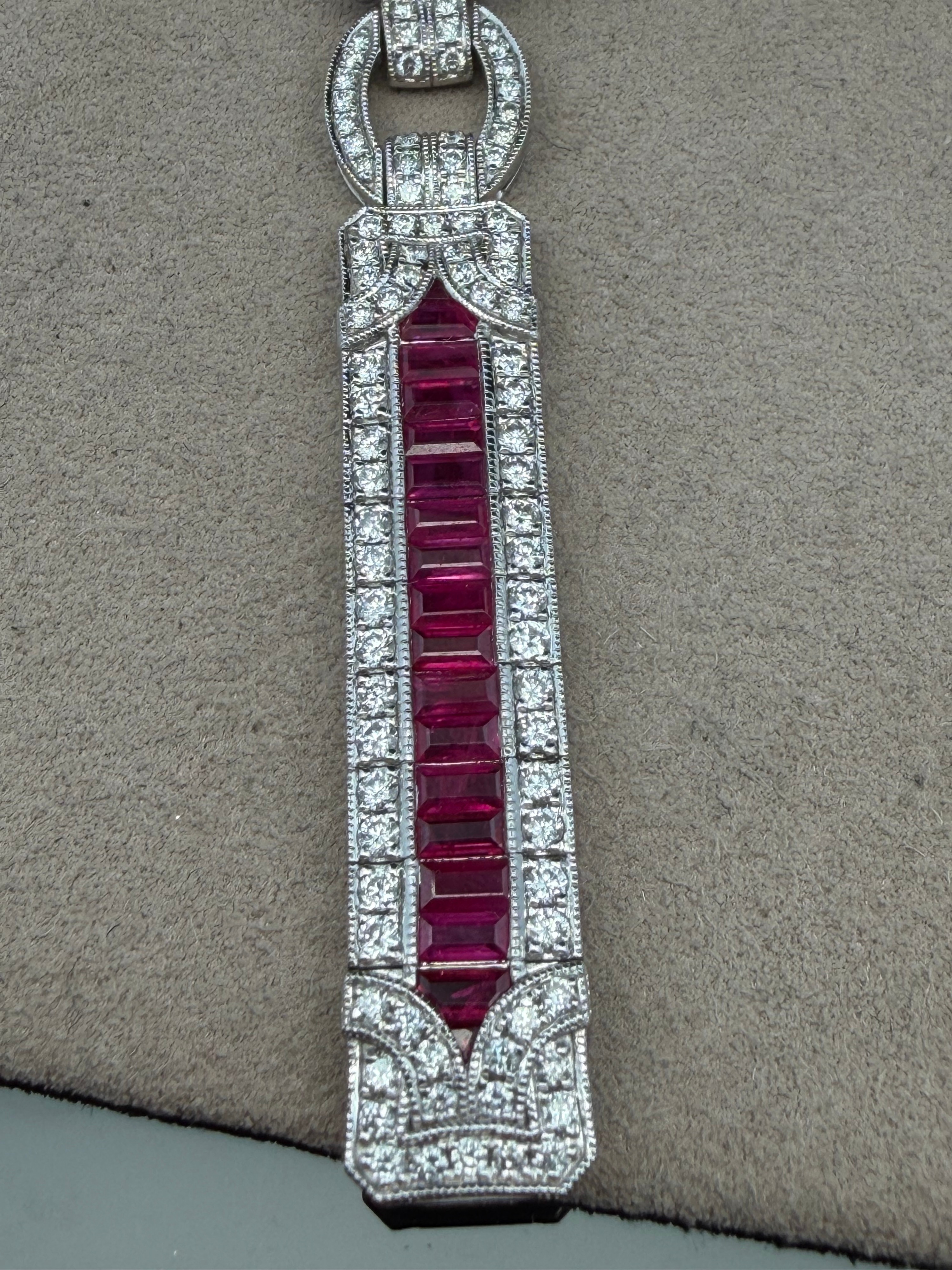 Platinum 6.80ct Natural Ruby and 2.72ctw Natural Diamond Art Deco Style Bracelet