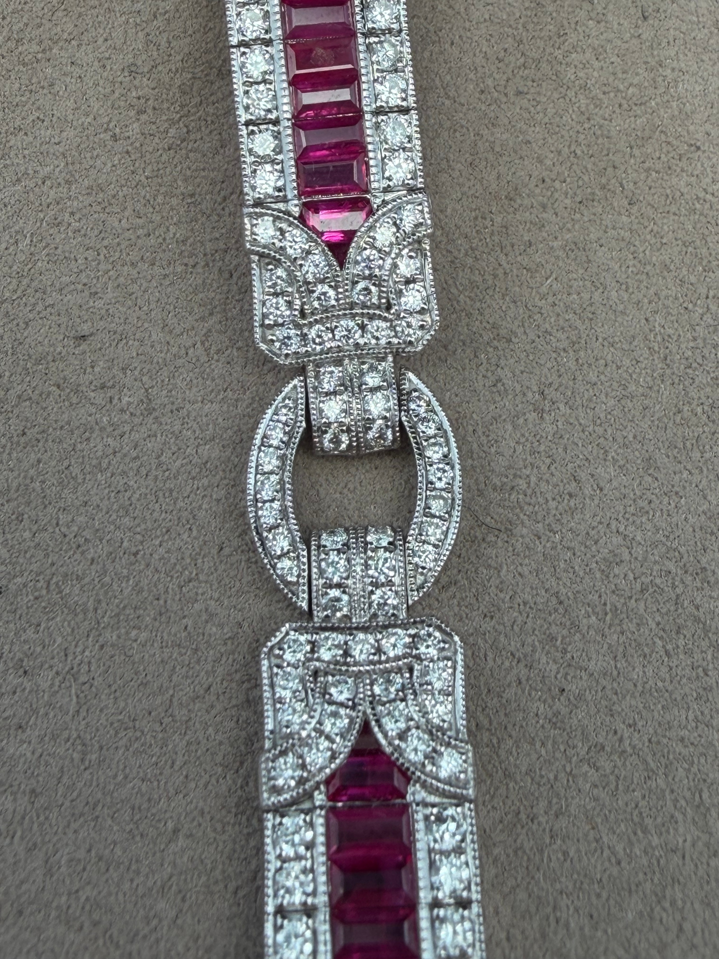 Platinum 6.80ct Natural Ruby and 2.72ctw Natural Diamond Art Deco Style Bracelet