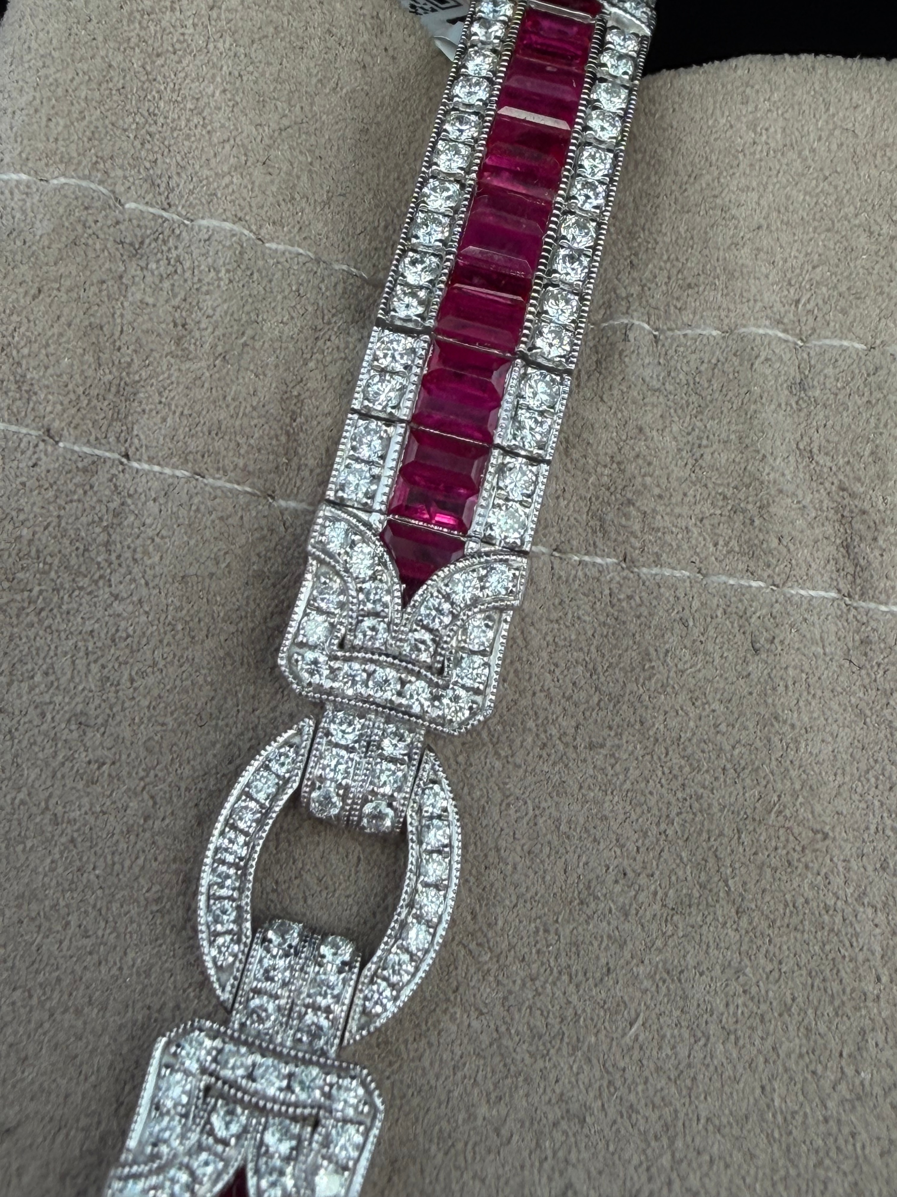 Platinum 6.80ct Natural Ruby and 2.72ctw Natural Diamond Art Deco Style Bracelet