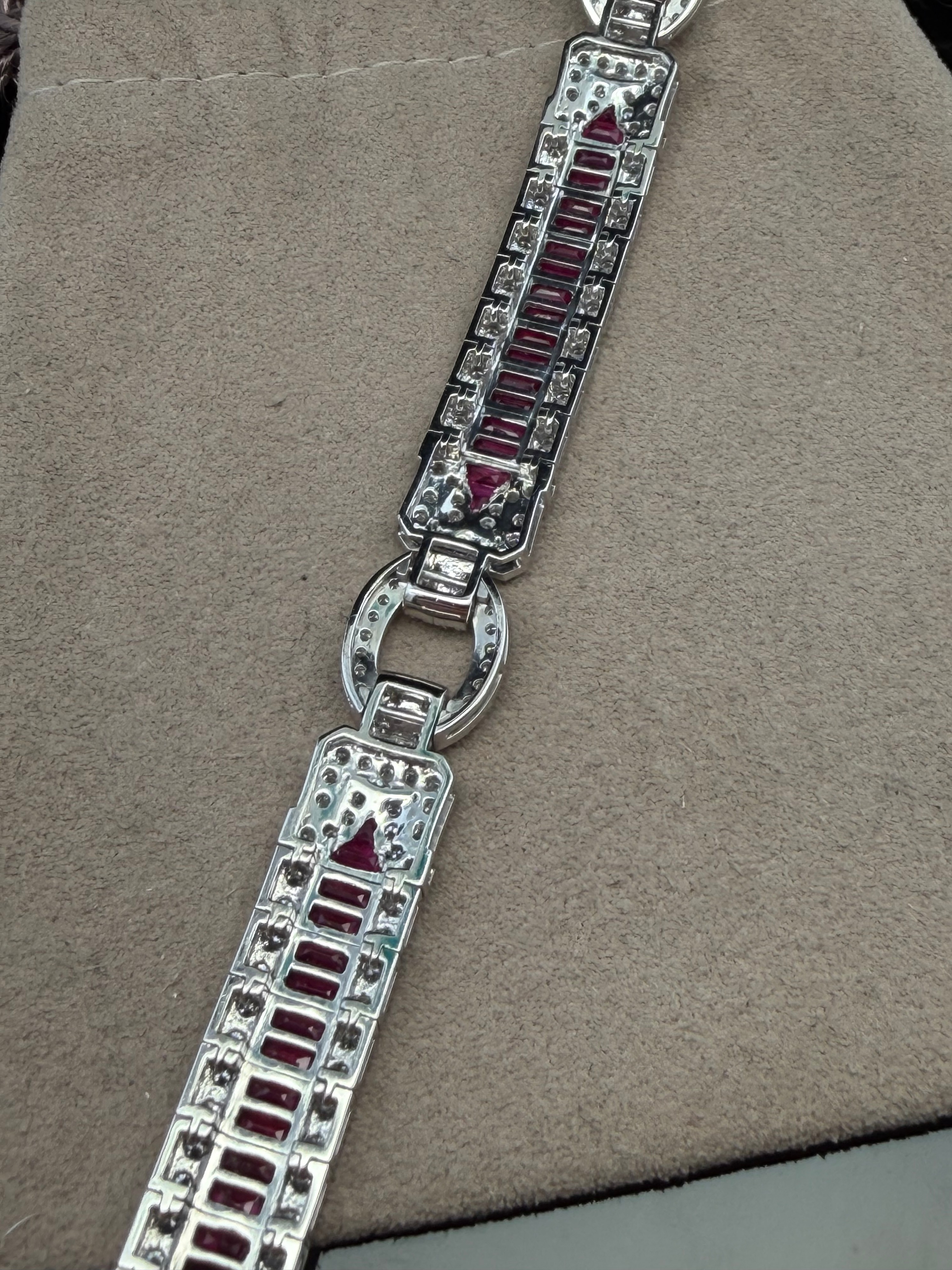 Platinum 6.80ct Natural Ruby and 2.72ctw Natural Diamond Art Deco Style Bracelet