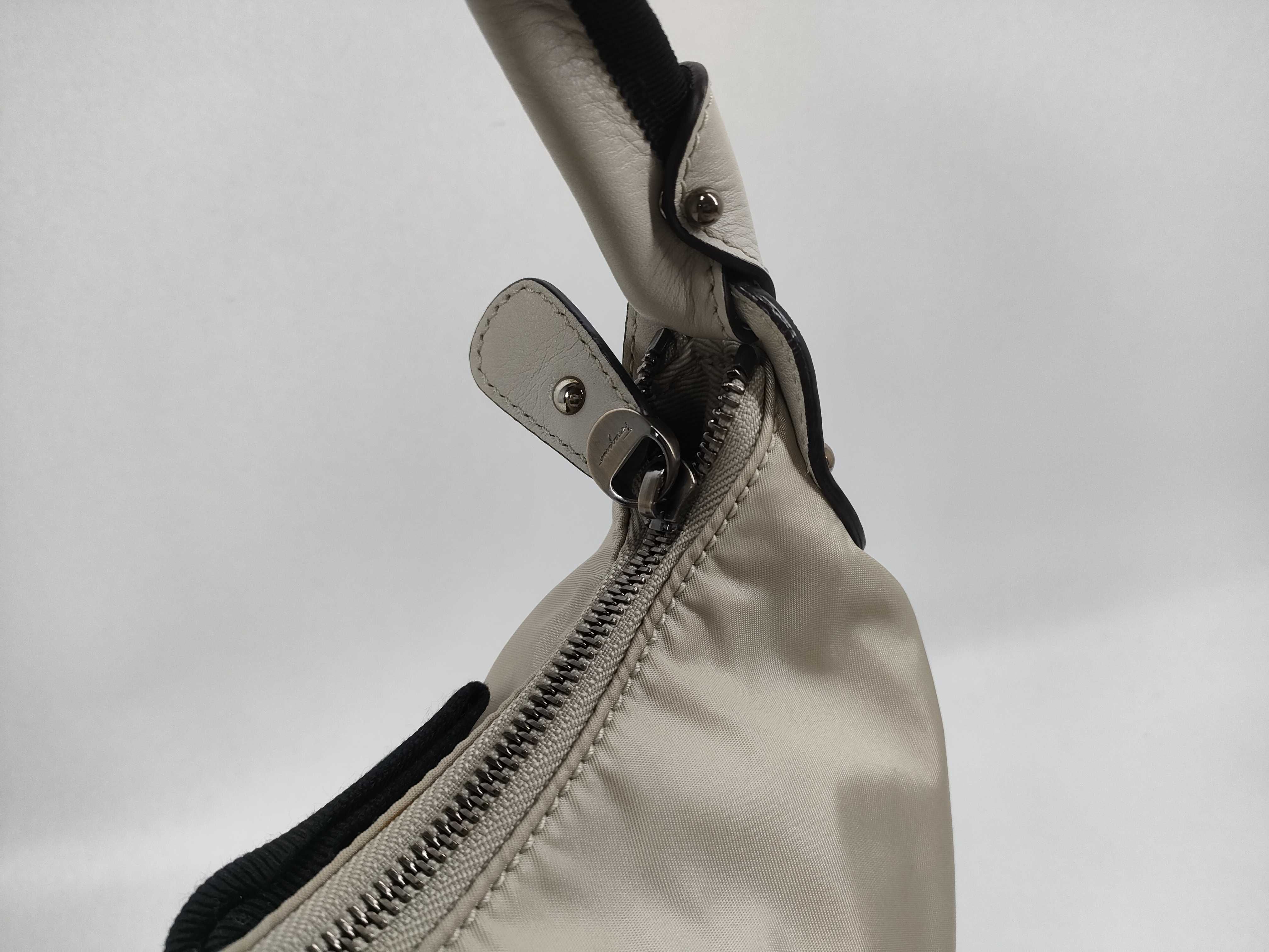 Salvatore Ferragamo Vara Bow Cream Nylon and Leather Hobo Bag