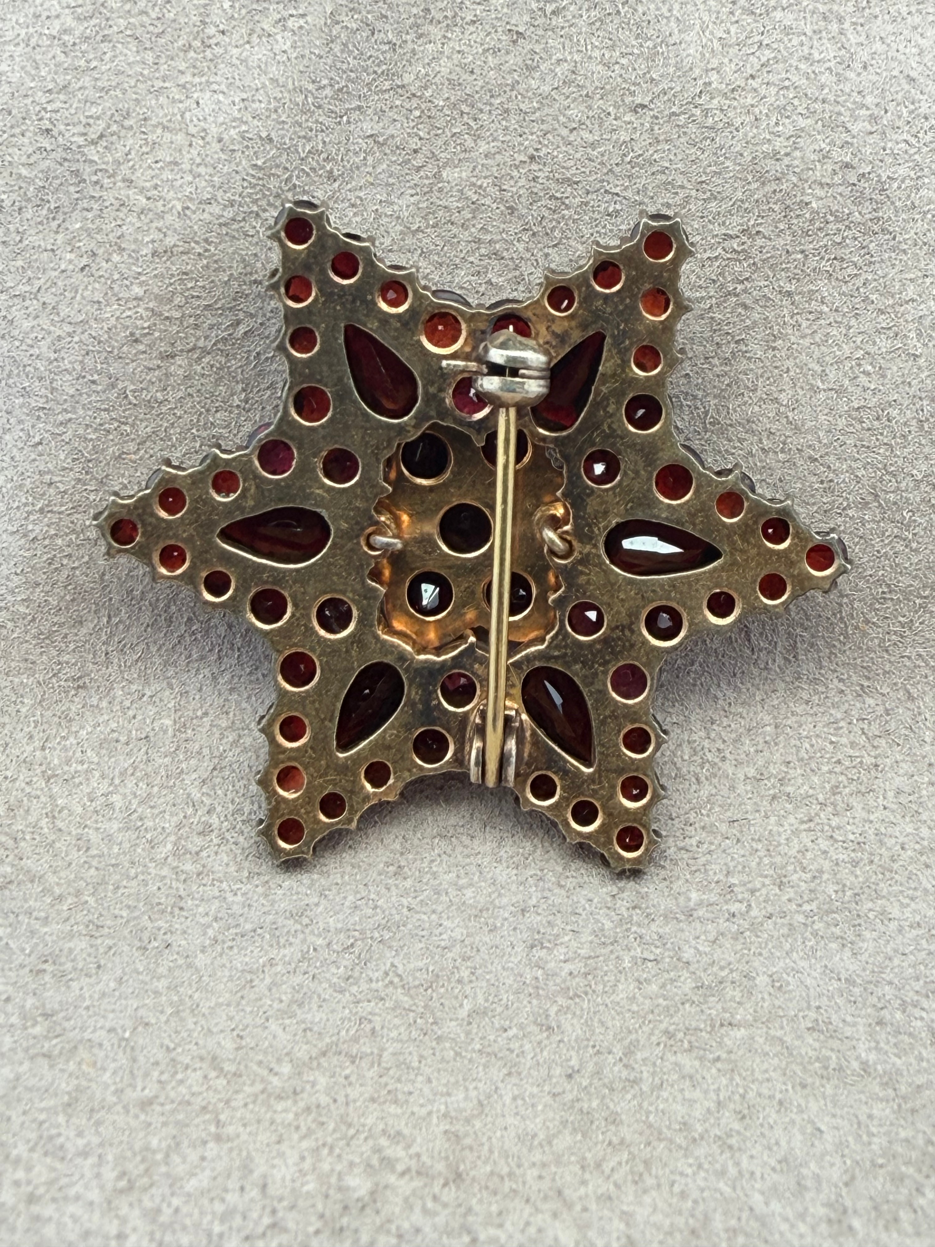 Vintage Bohemian Garnet and Gold Filled 11.7g Six Pointed Star Brooch