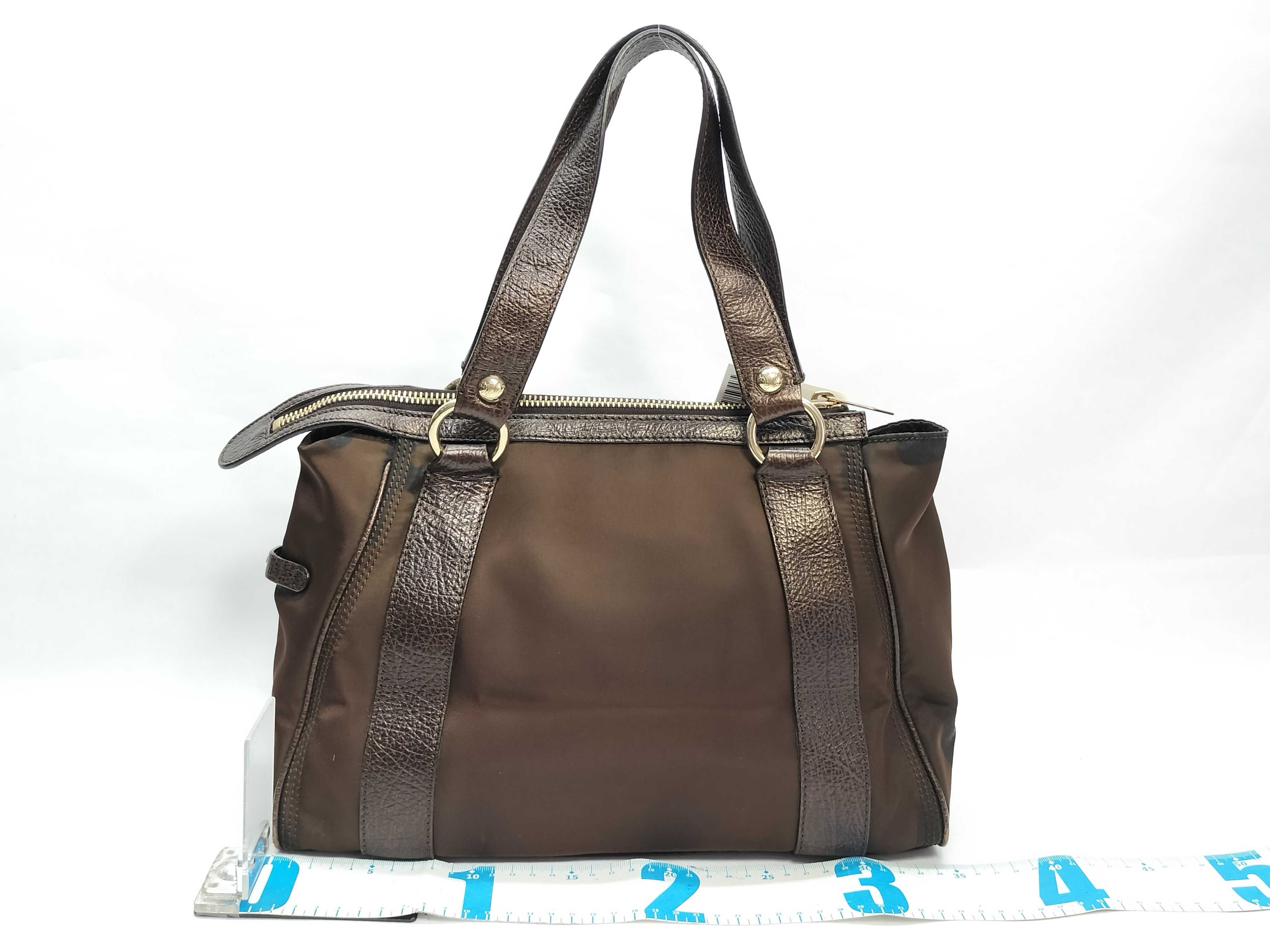 Celine Brown Nylon and Metallic Leather Tote Bag