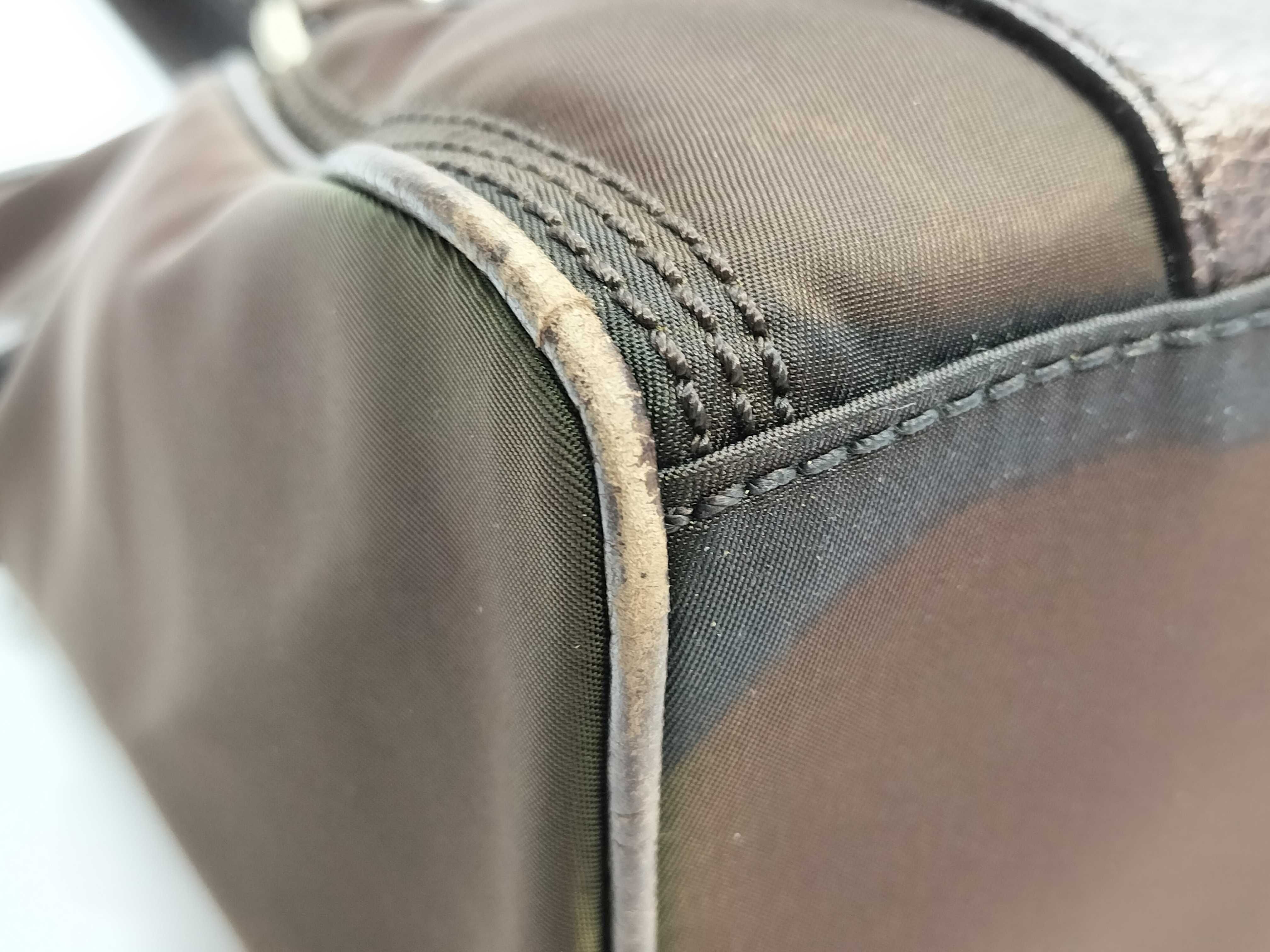 Celine Brown Nylon and Metallic Leather Tote Bag
