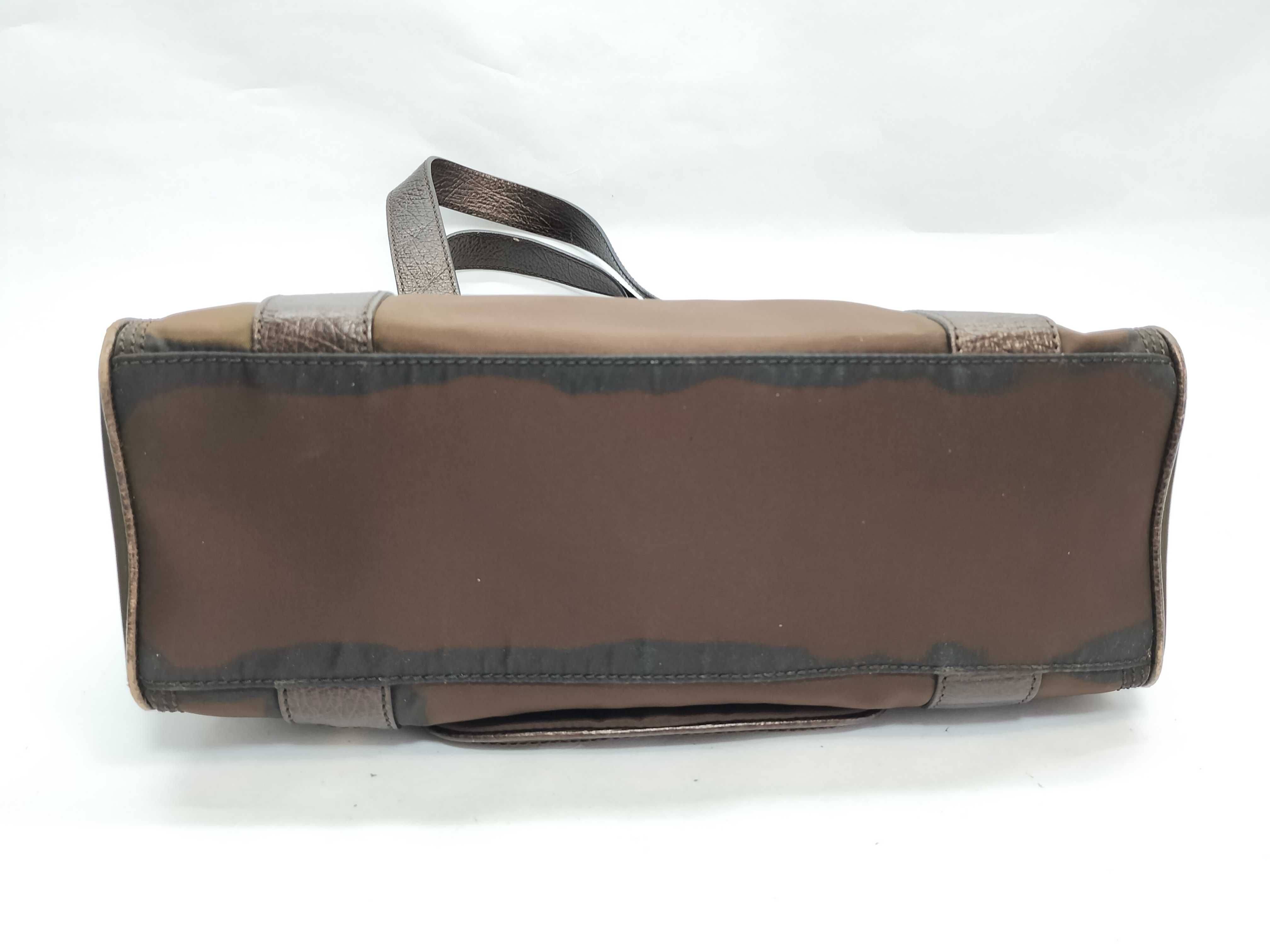 Celine Brown Nylon and Metallic Leather Tote Bag