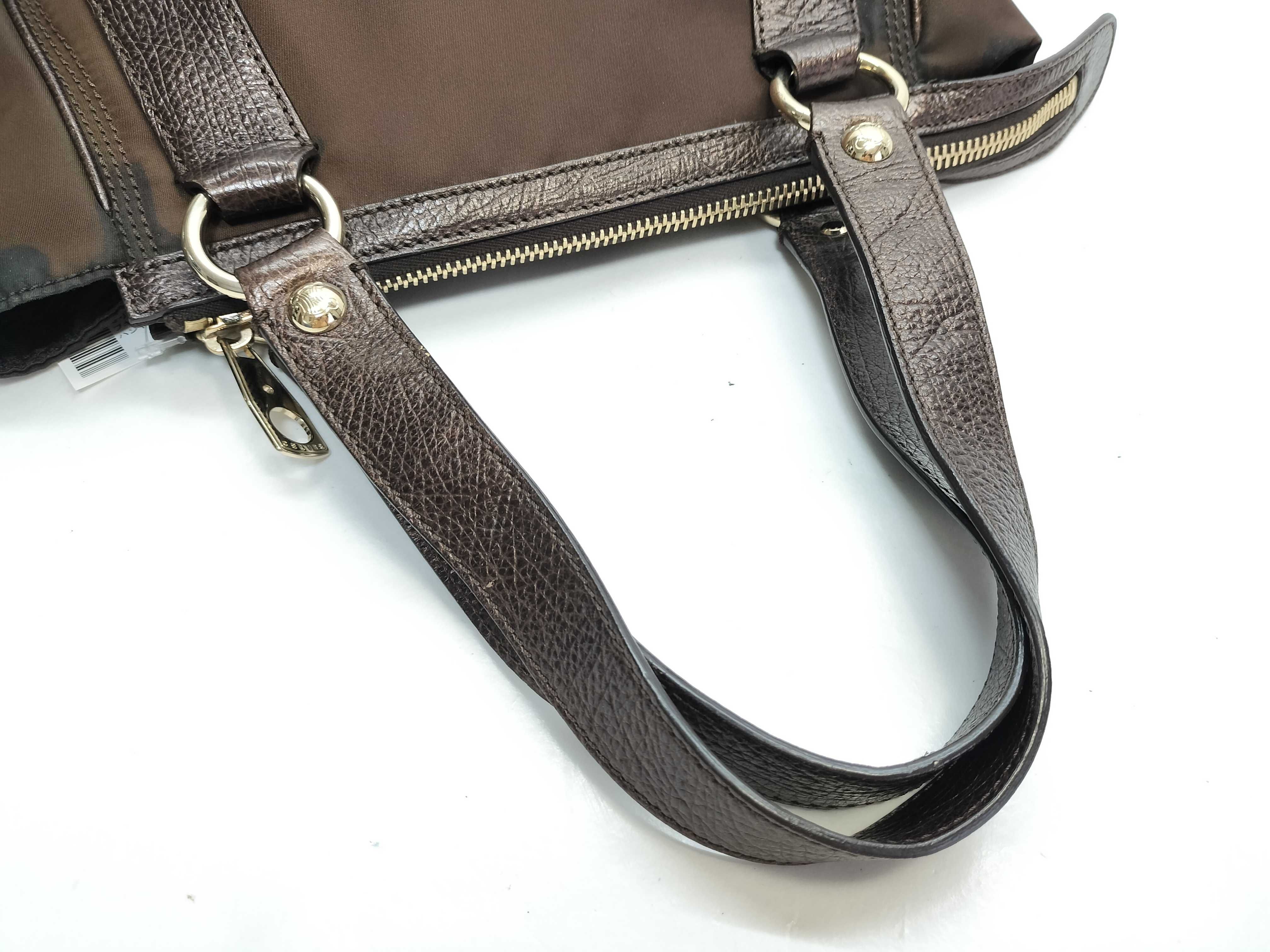 Celine Brown Nylon and Metallic Leather Tote Bag