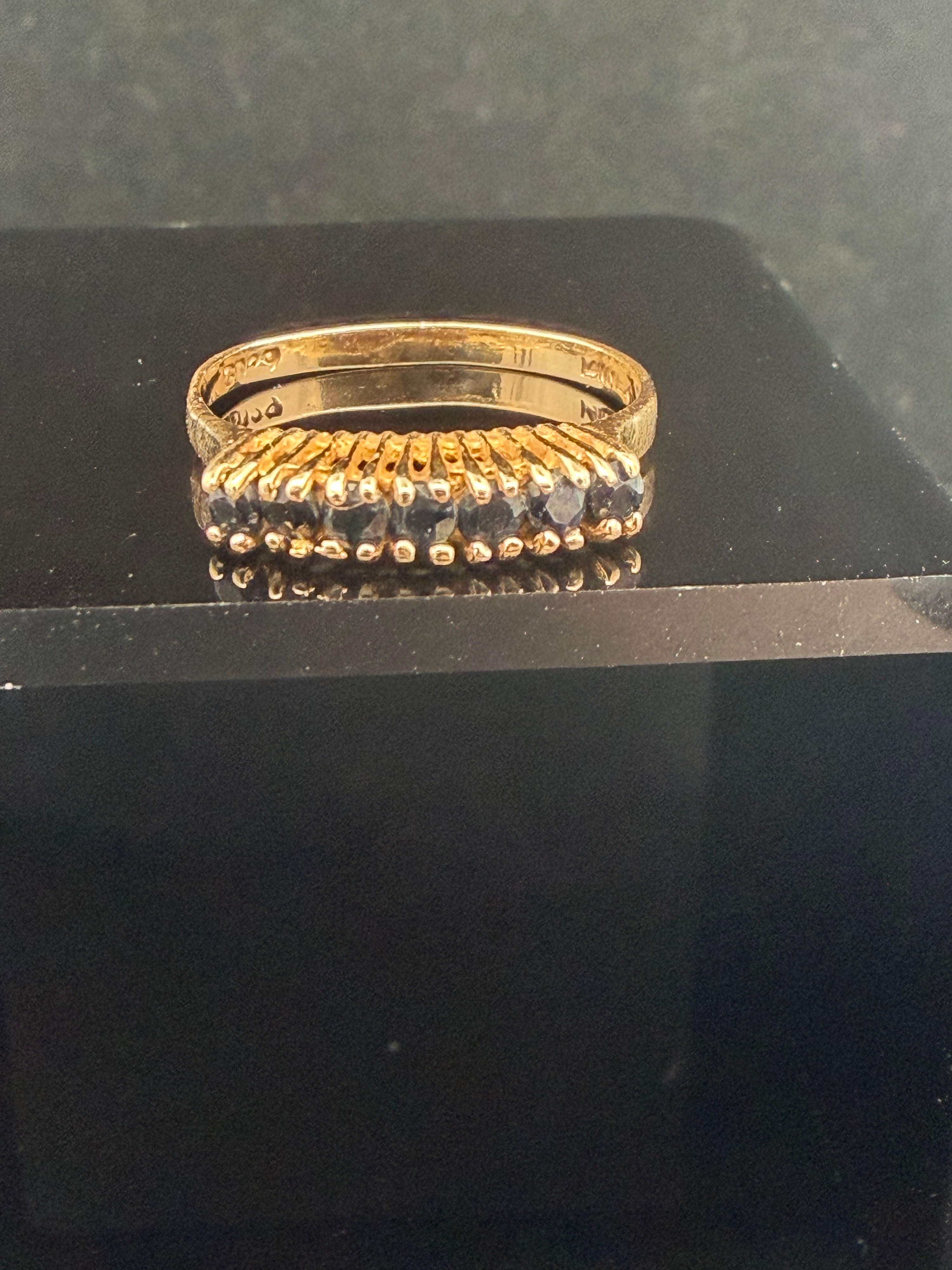 Vintage 14K Yellow Gold and Sapphire Linear Seven Stone Bridge Ring