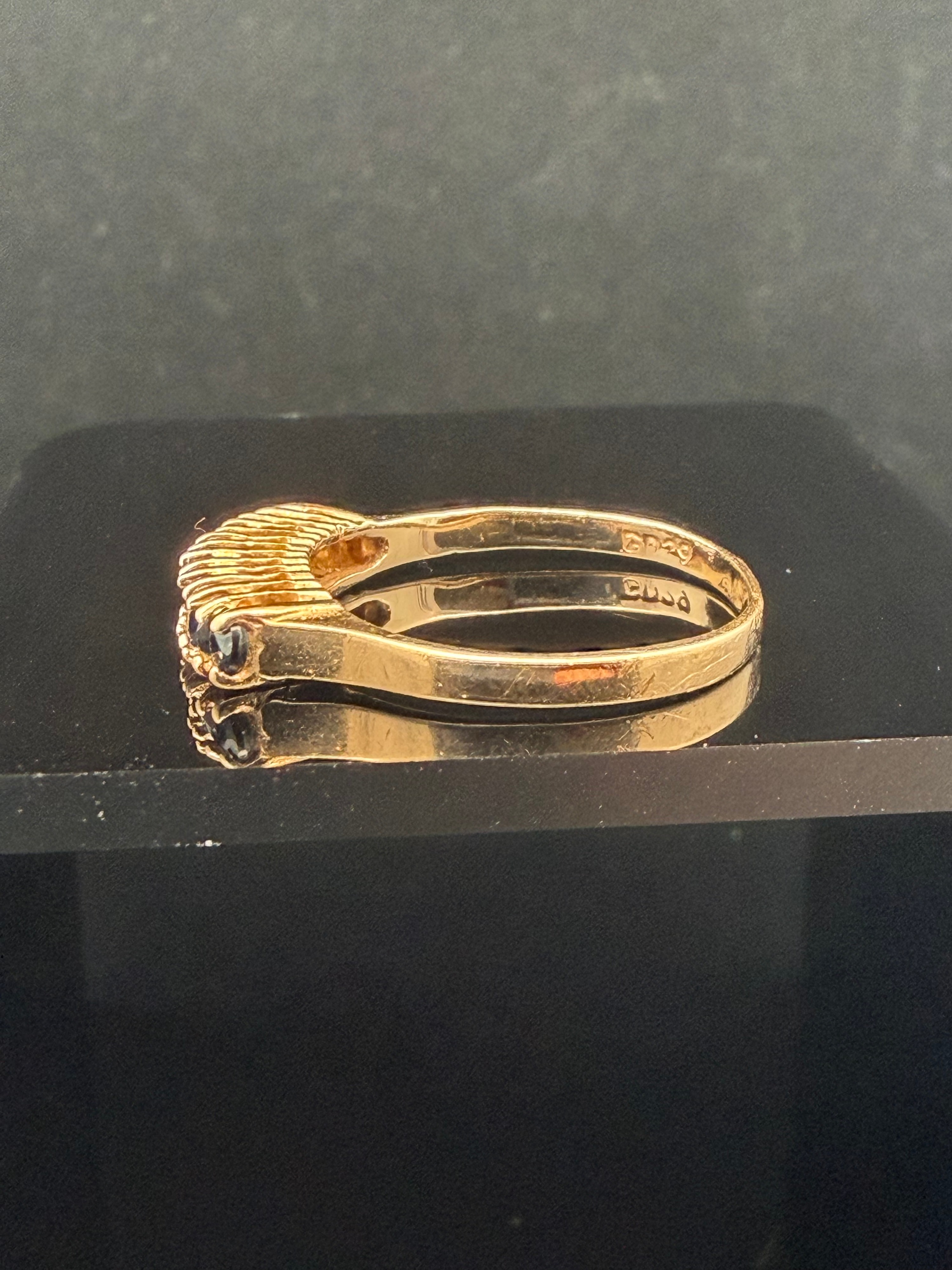 Vintage 14K Yellow Gold and Sapphire Linear Seven Stone Bridge Ring