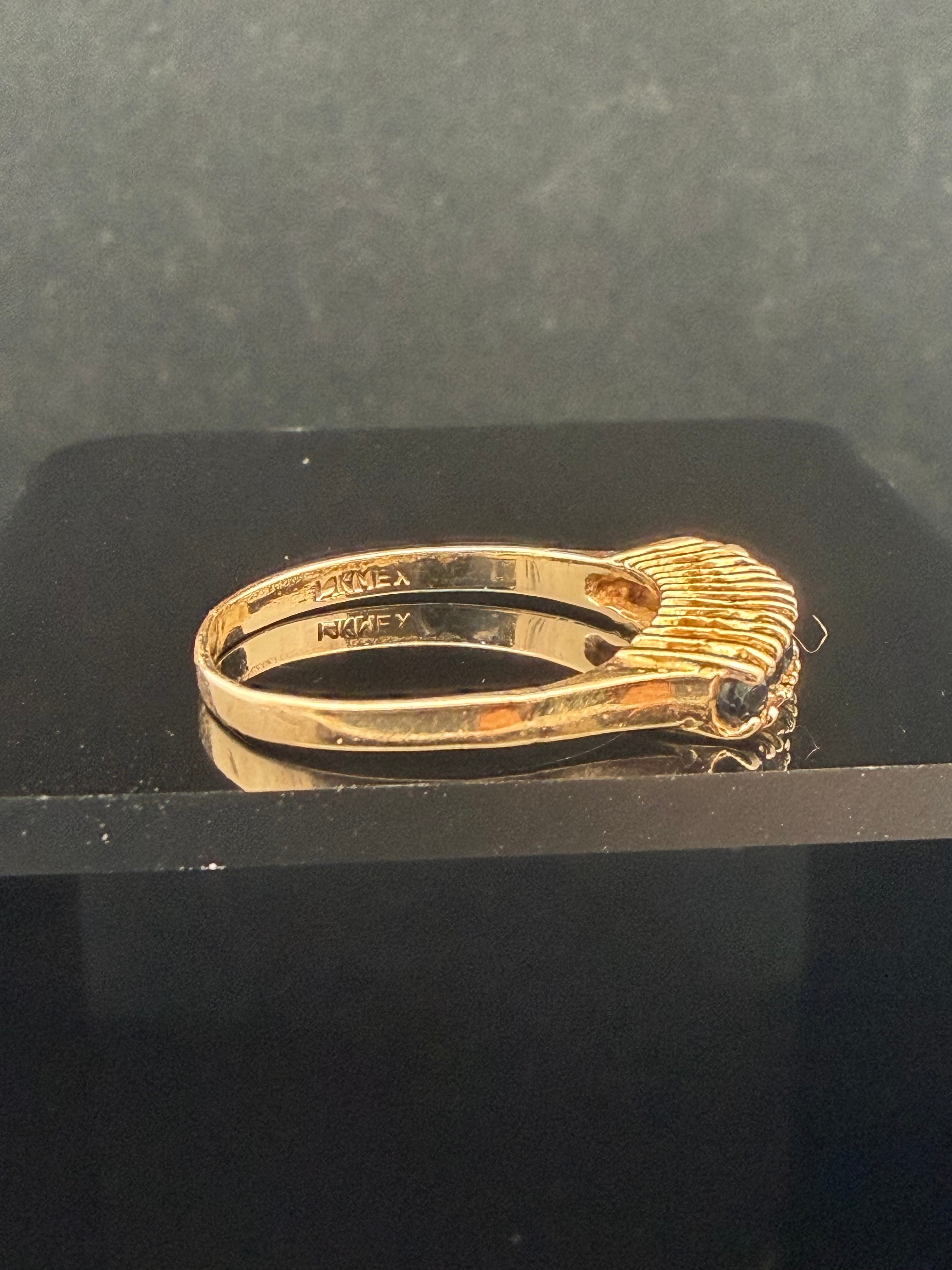 Vintage 14K Yellow Gold and Sapphire Linear Seven Stone Bridge Ring