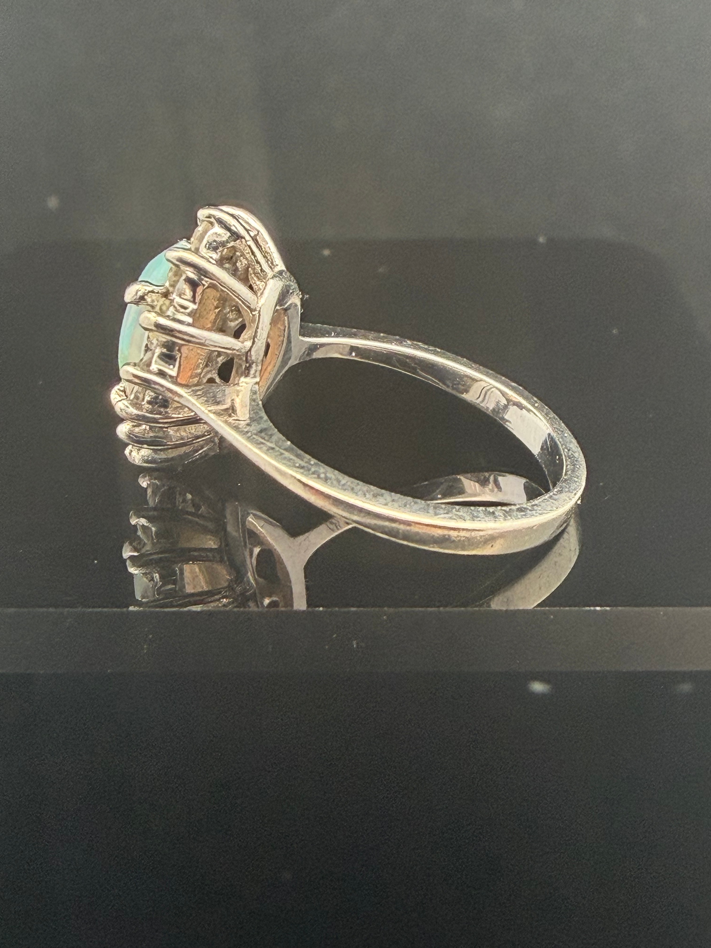 14K White Gold 1.50ct Pear Cut Opal and 0.25ctw Natural Diamond Cluster Ring Size 3