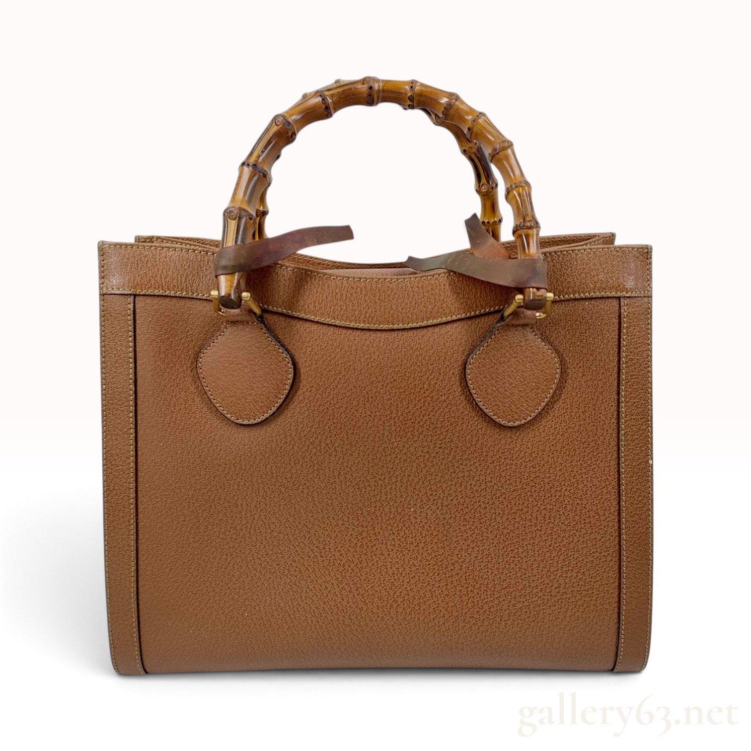Gucci Vintage Brown Pebbled Leather Bamboo Handle Tote Bag