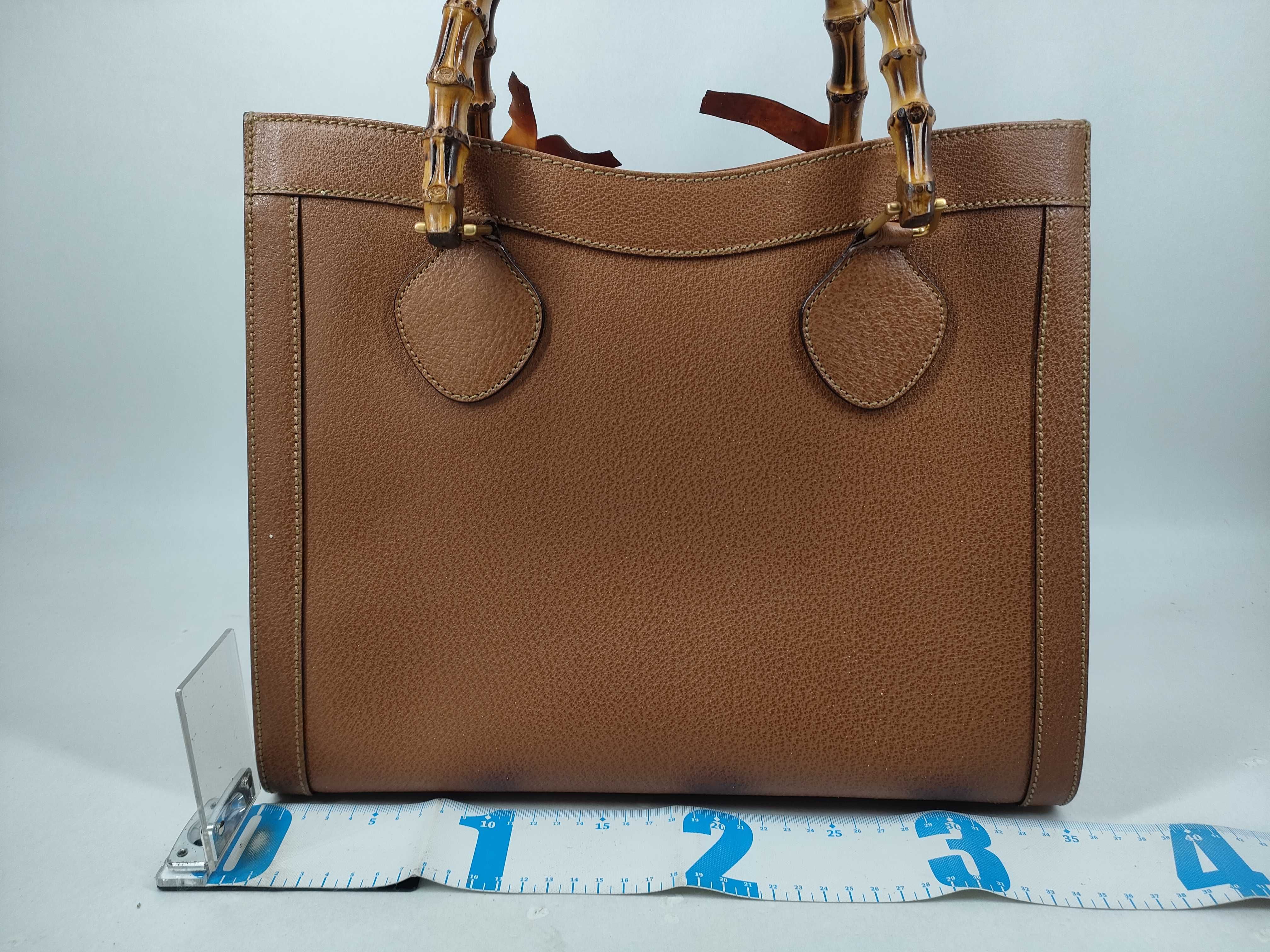 Gucci Vintage Brown Pebbled Leather Bamboo Handle Tote Bag