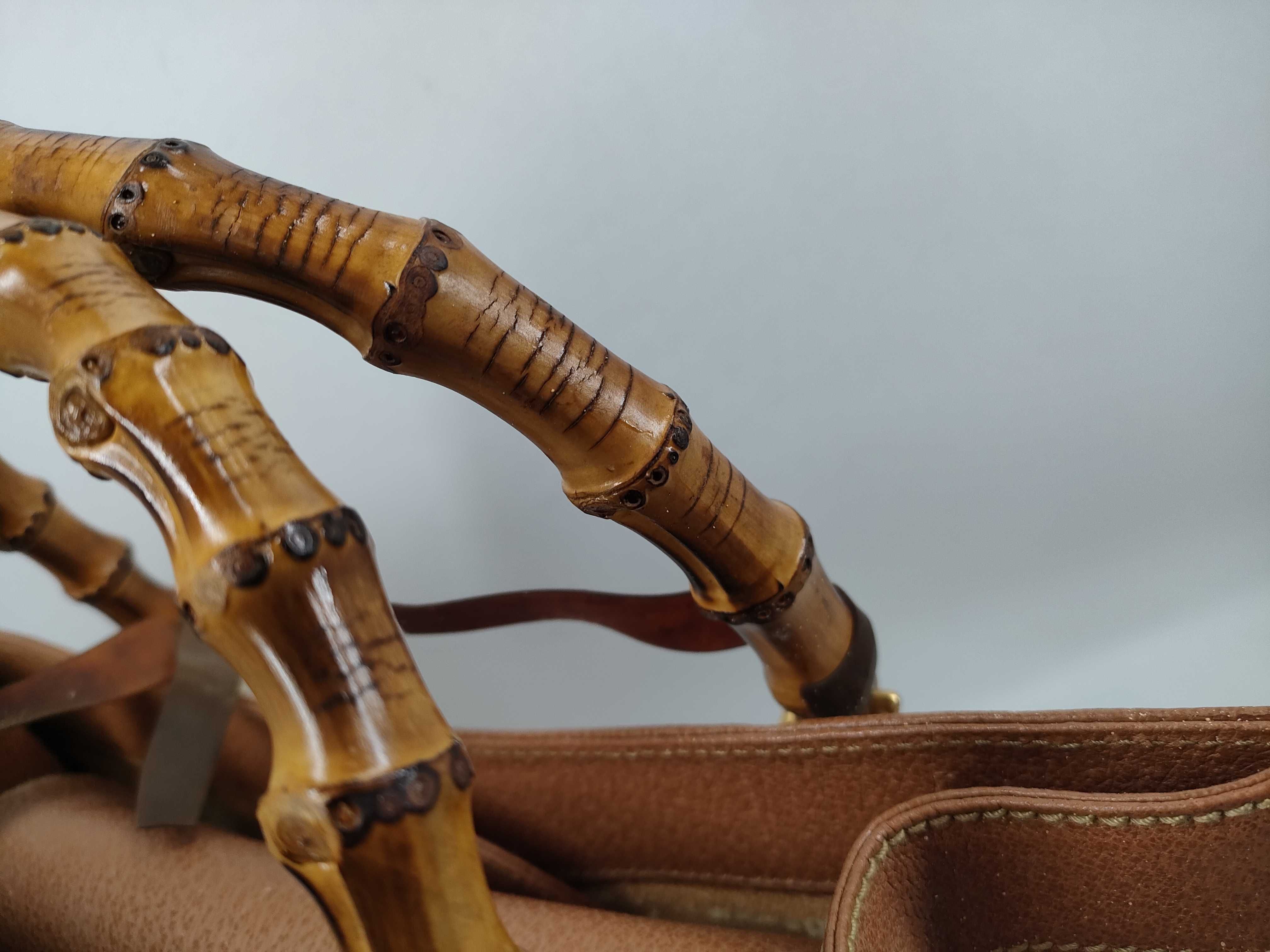 Gucci Vintage Brown Pebbled Leather Bamboo Handle Tote Bag