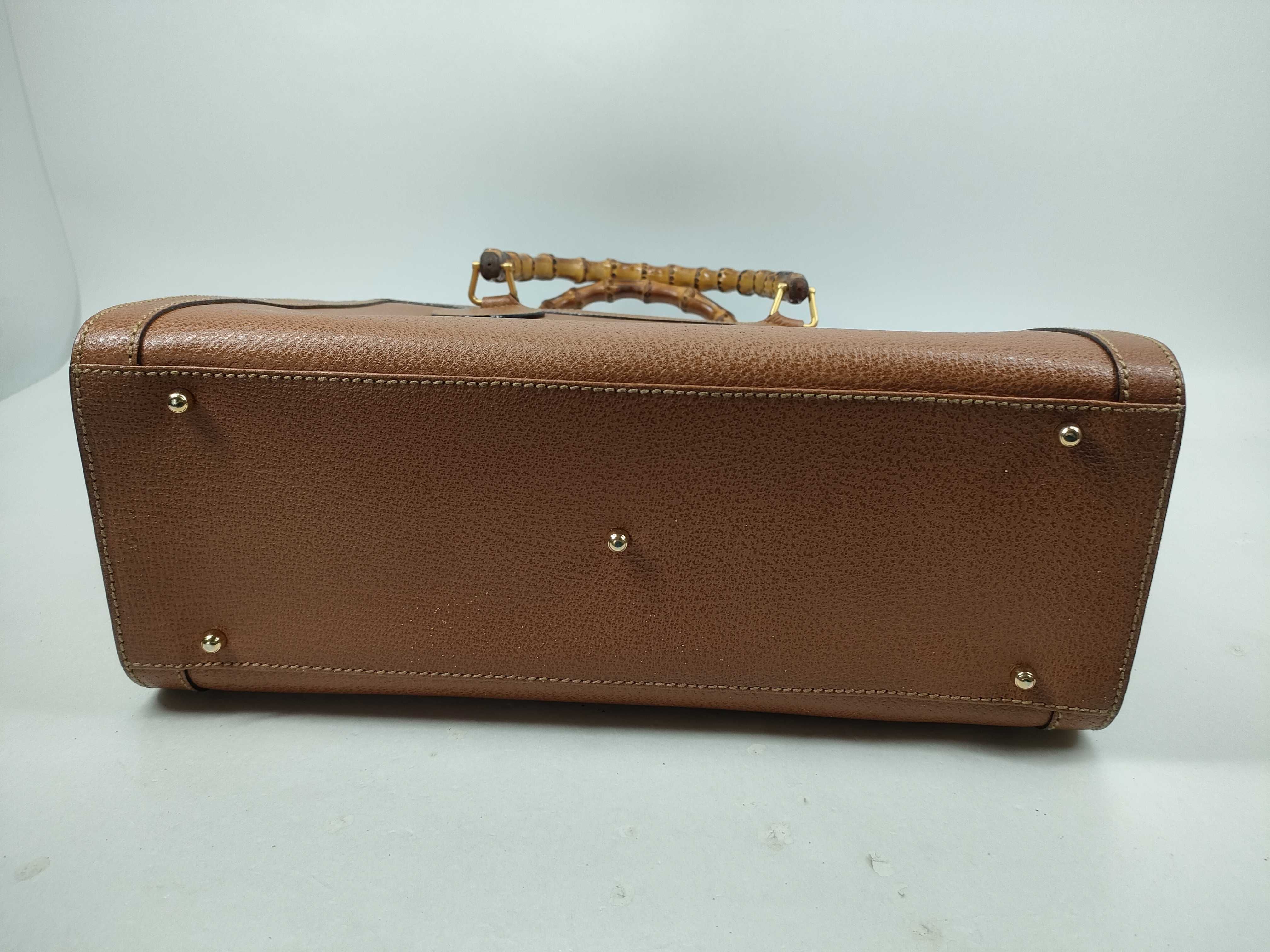 Gucci Vintage Brown Pebbled Leather Bamboo Handle Tote Bag