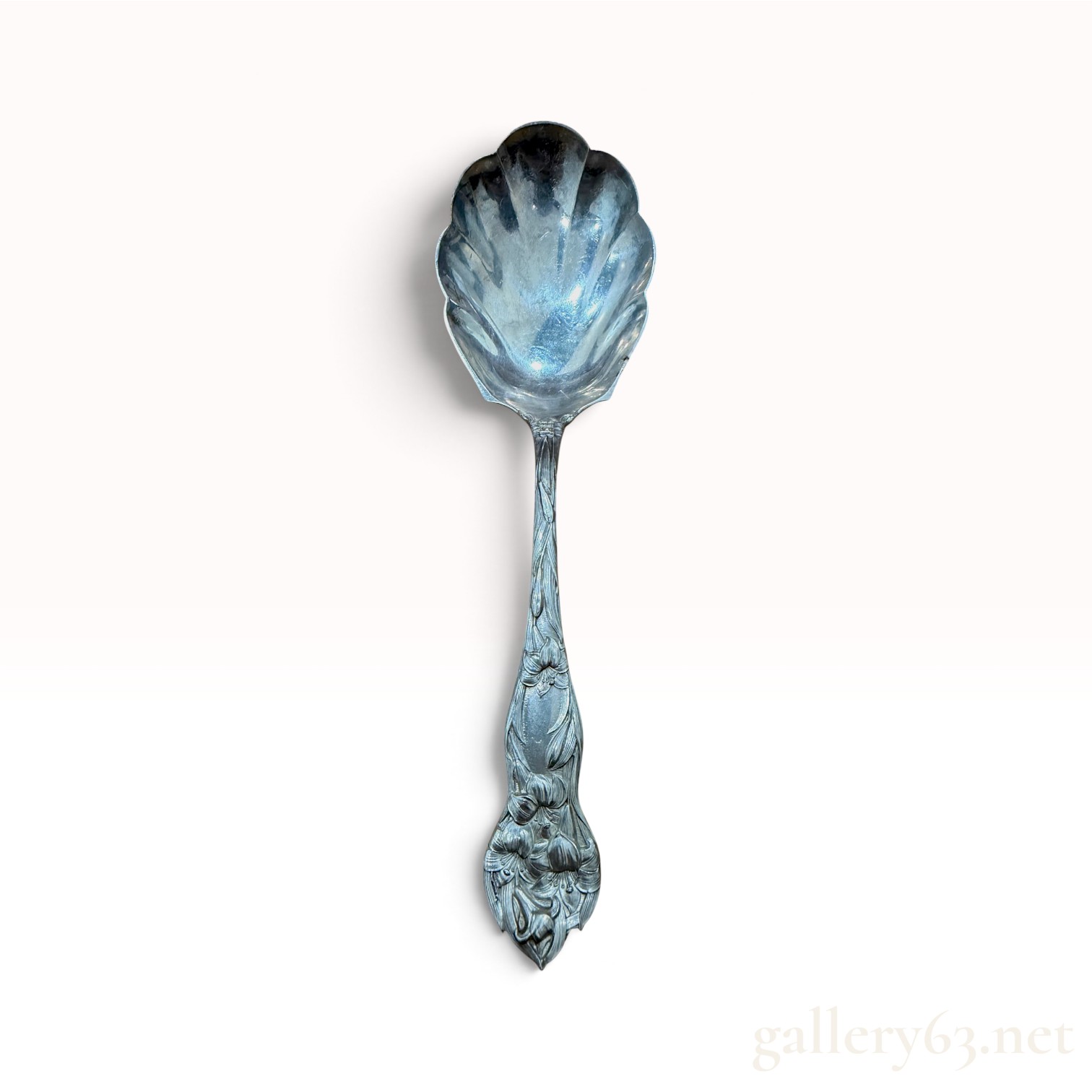 Vintage Art Nouveau Sterling Silver Lily Pattern Berry Spoon 107.9g