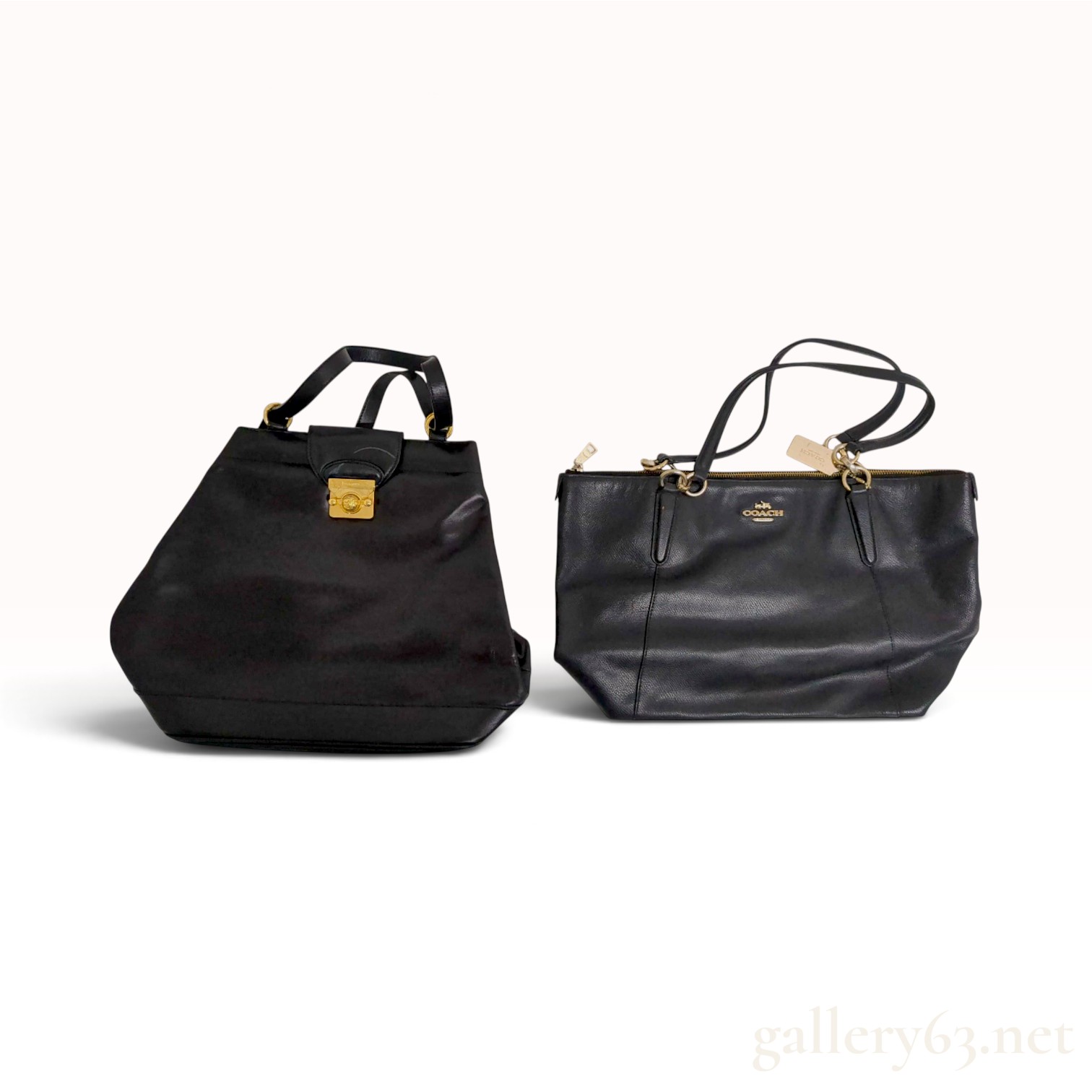 Two Salvatore Ferragamo and Coach Black Leather Handbags